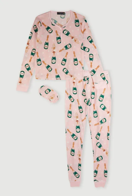 Champagne Print Pajama Gift Set with Eye Mask sold by Rainbow