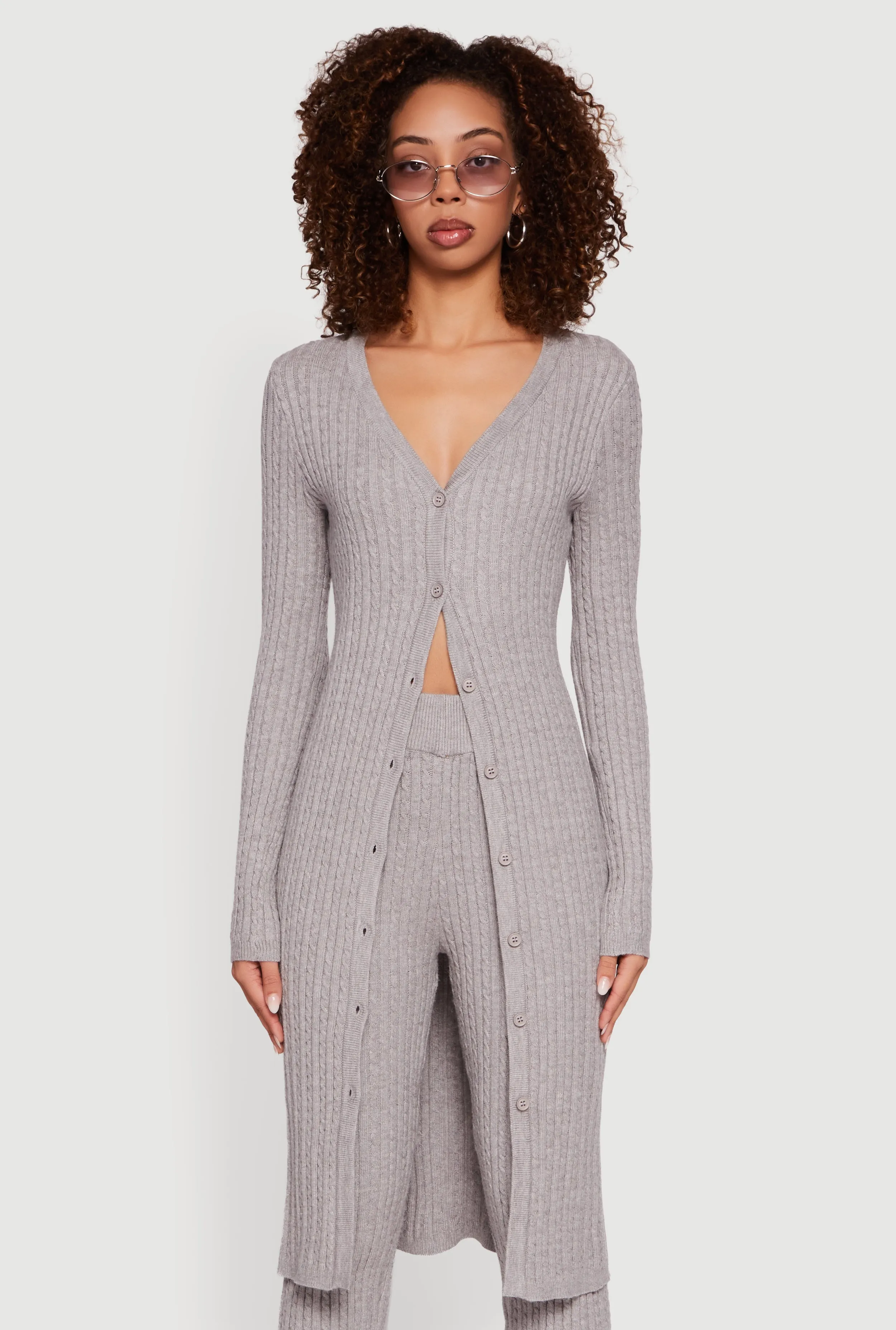 Cable Knit Long Button Front Duster sold by Rainbow