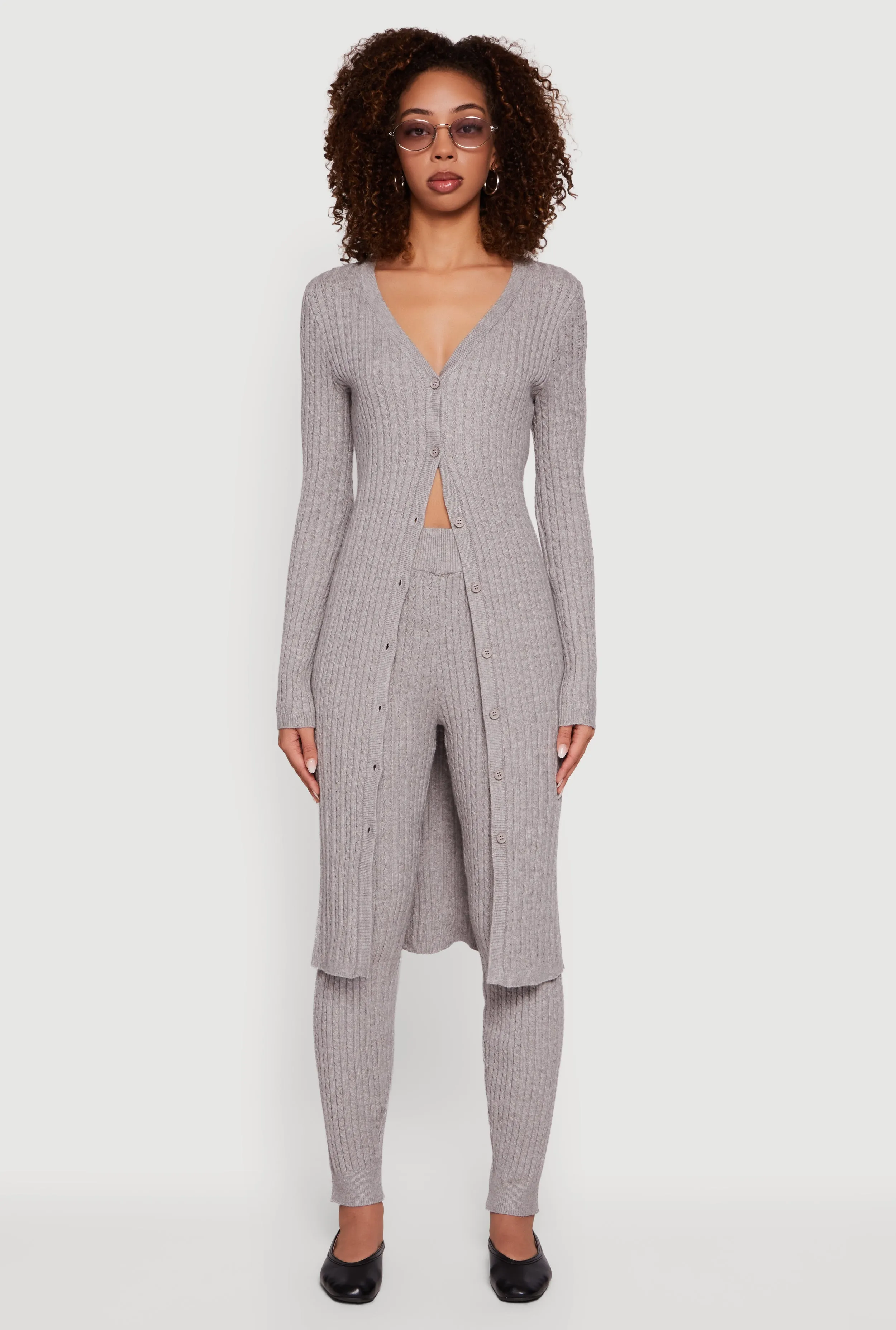 Cable Knit Long Button Front Duster sold by Rainbow product image thumbnail 2