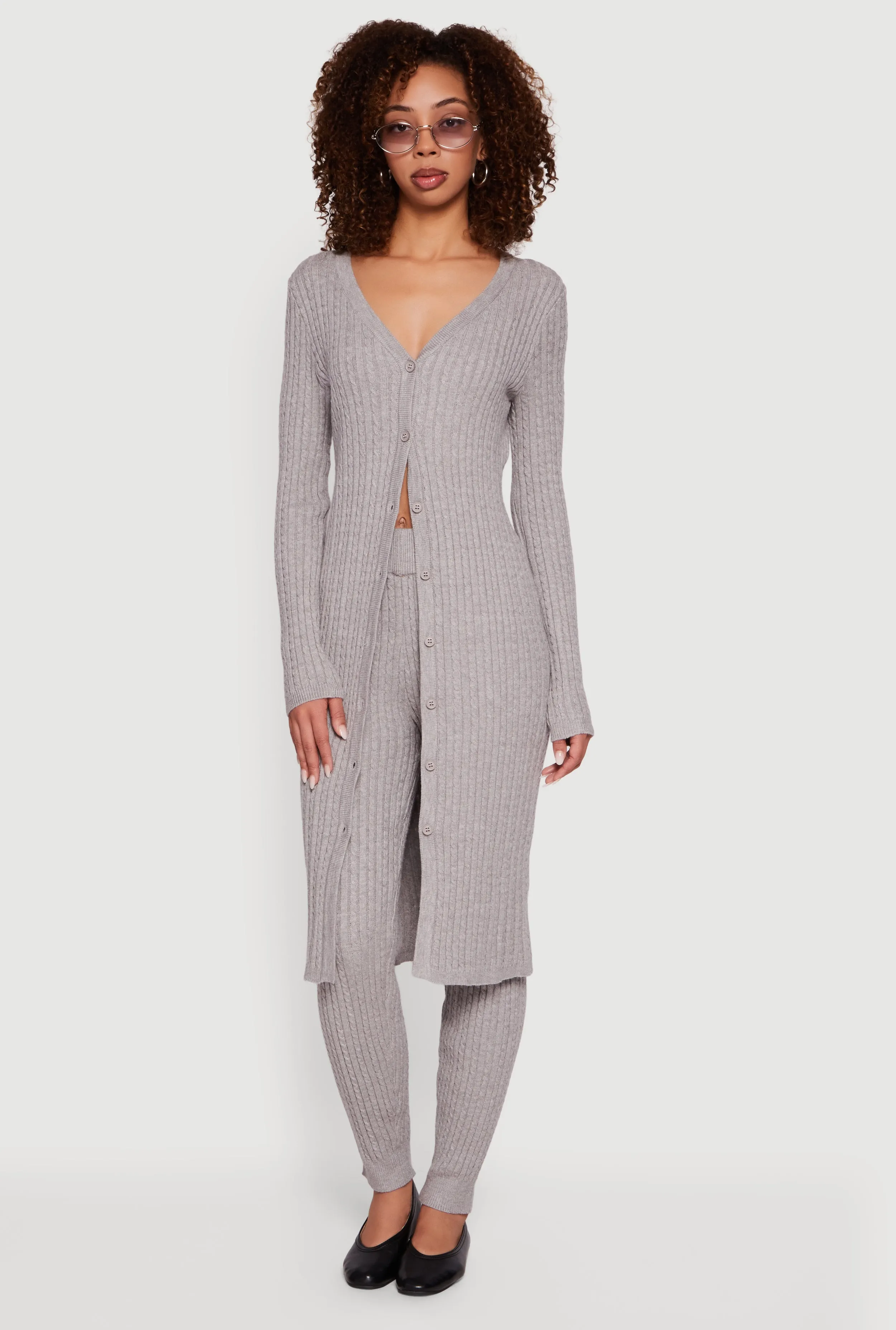 Cable Knit Long Button Front Duster sold by Rainbow product image thumbnail 3