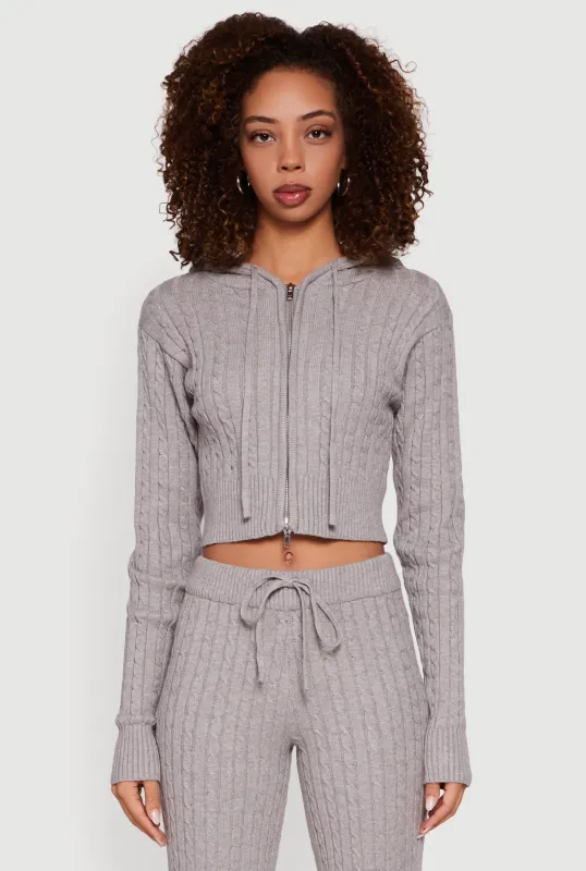 Cropped Rib Knit Trim Cable Knit Sweater Hoodie sold by Rainbow