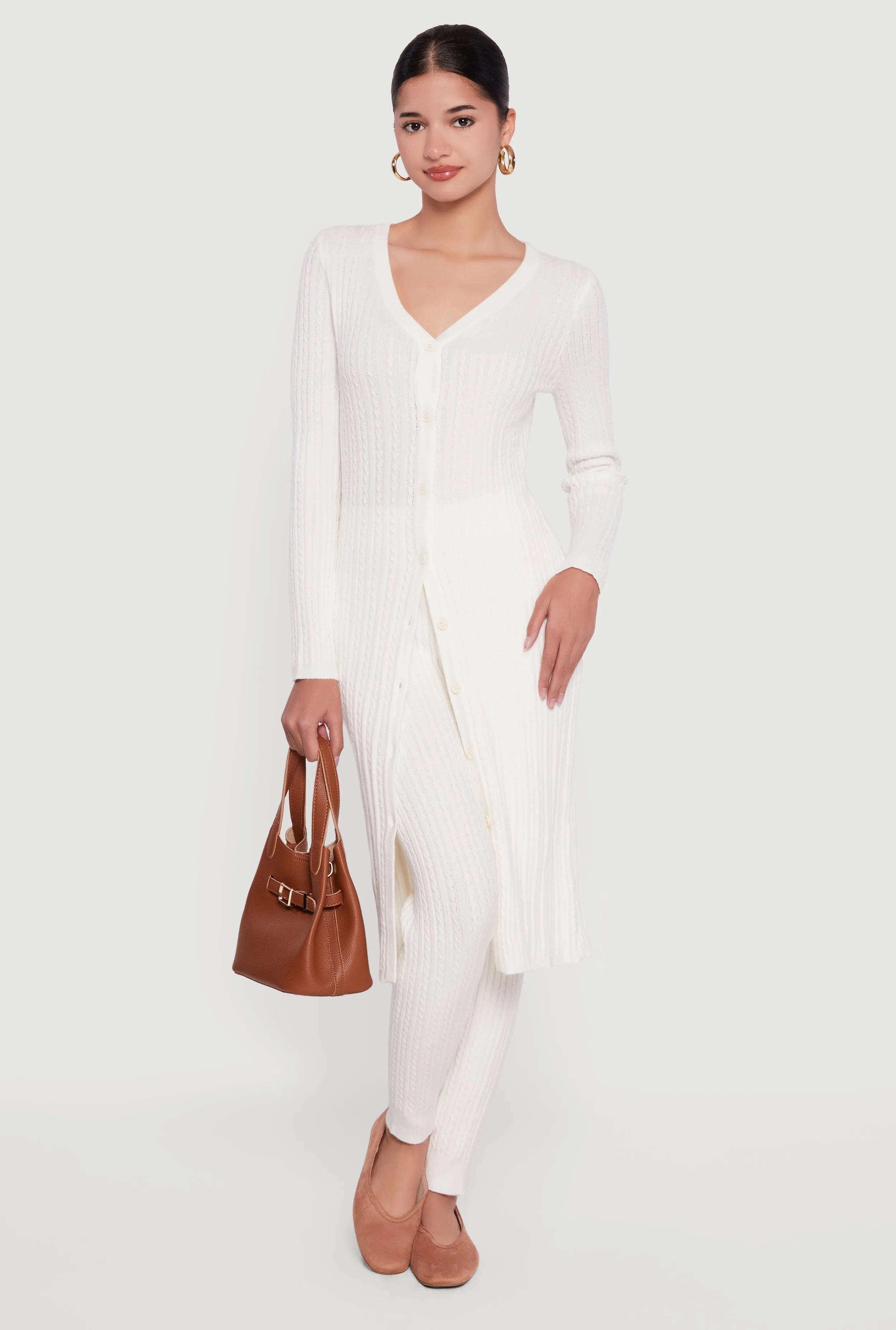 Cable Knit Long Button Front Duster sold by Rainbow product image thumbnail 2