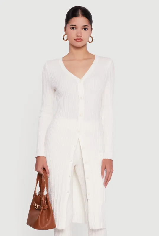 Cable Knit Long Button Front Duster sold by Rainbow