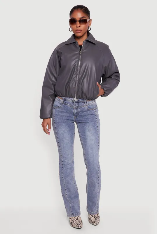 Faux Leather Zip Front Bubble Hem Jacket sold by Rainbow