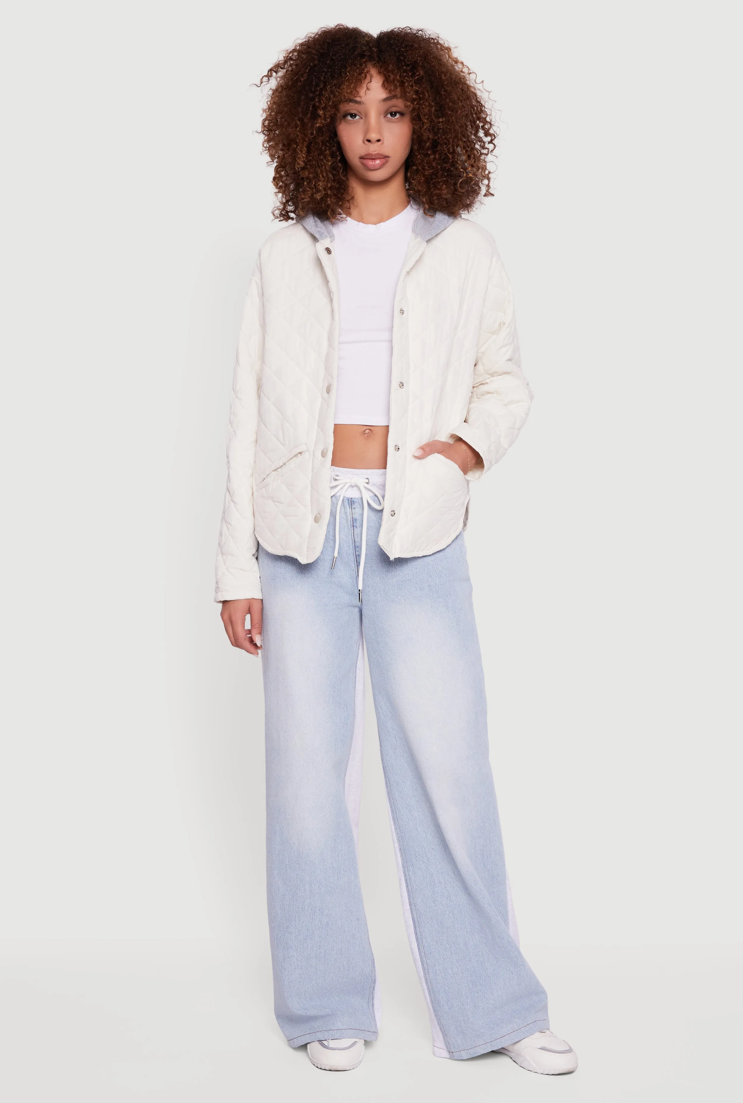 Hooded Long Sleeve Snap Button Quilted Jacket sold by Rainbow product image thumbnail 2