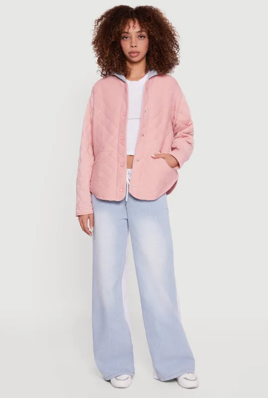 Hooded Long Sleeve Snap Button Quilted Jacket sold by Rainbow