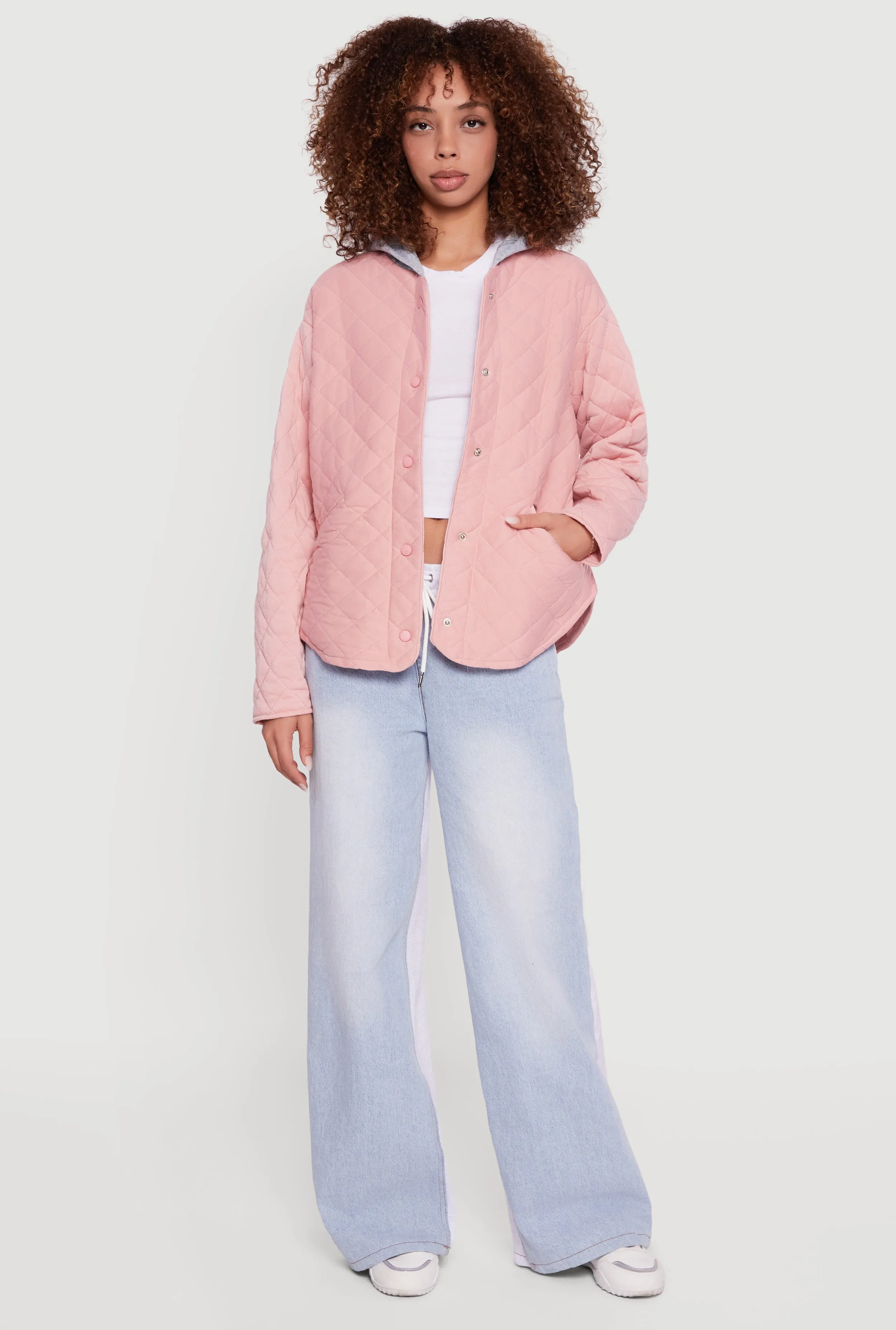 Hooded Long Sleeve Snap Button Quilted Jacket sold by Rainbow