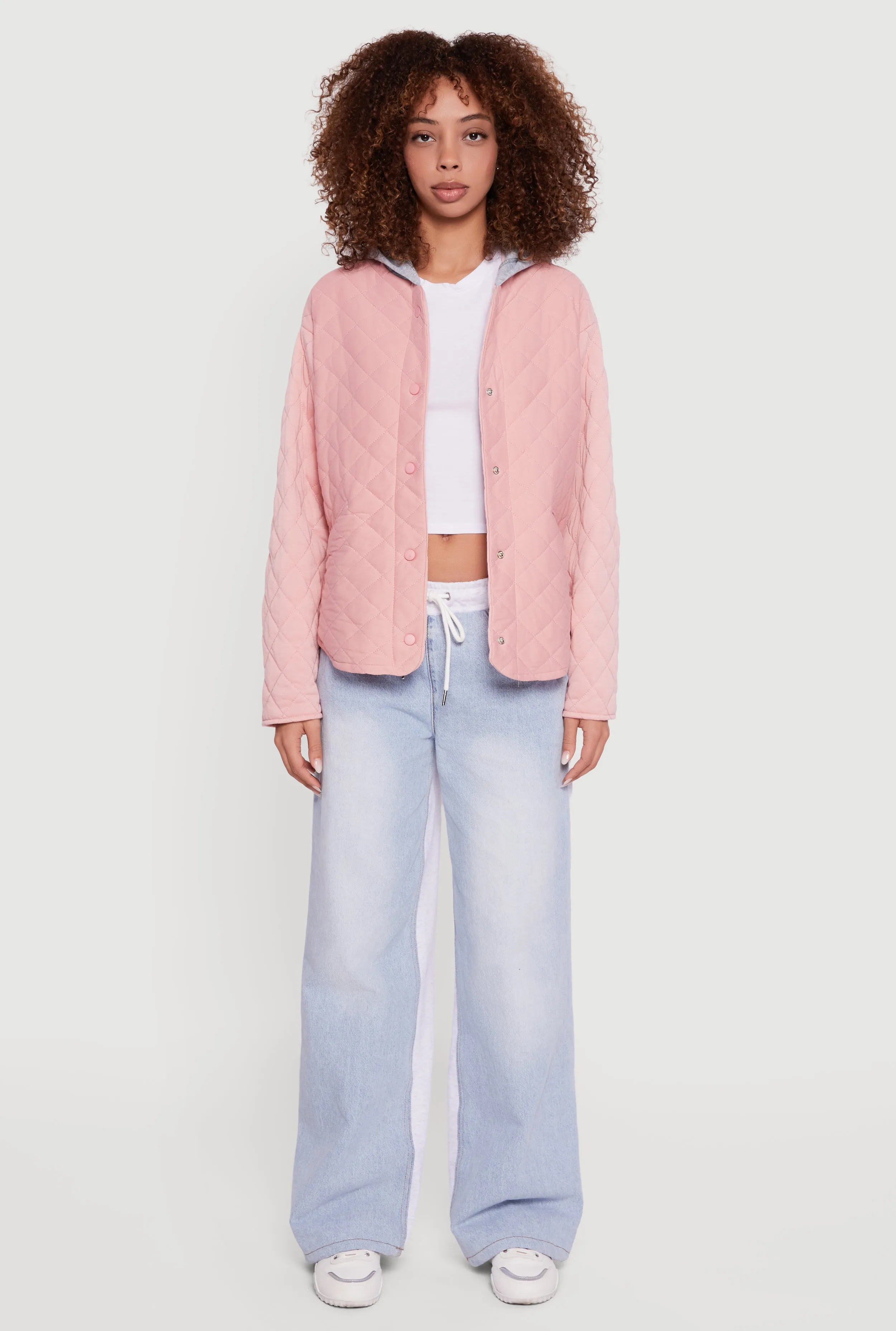 Hooded Long Sleeve Snap Button Quilted Jacket sold by Rainbow product image thumbnail 3