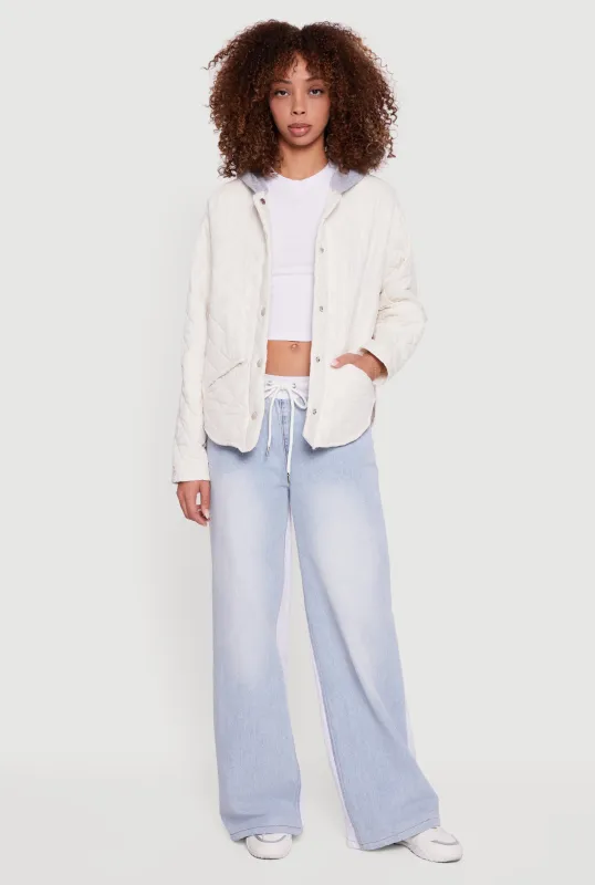 Hooded Long Sleeve Snap Button Quilted Jacket sold by Rainbow