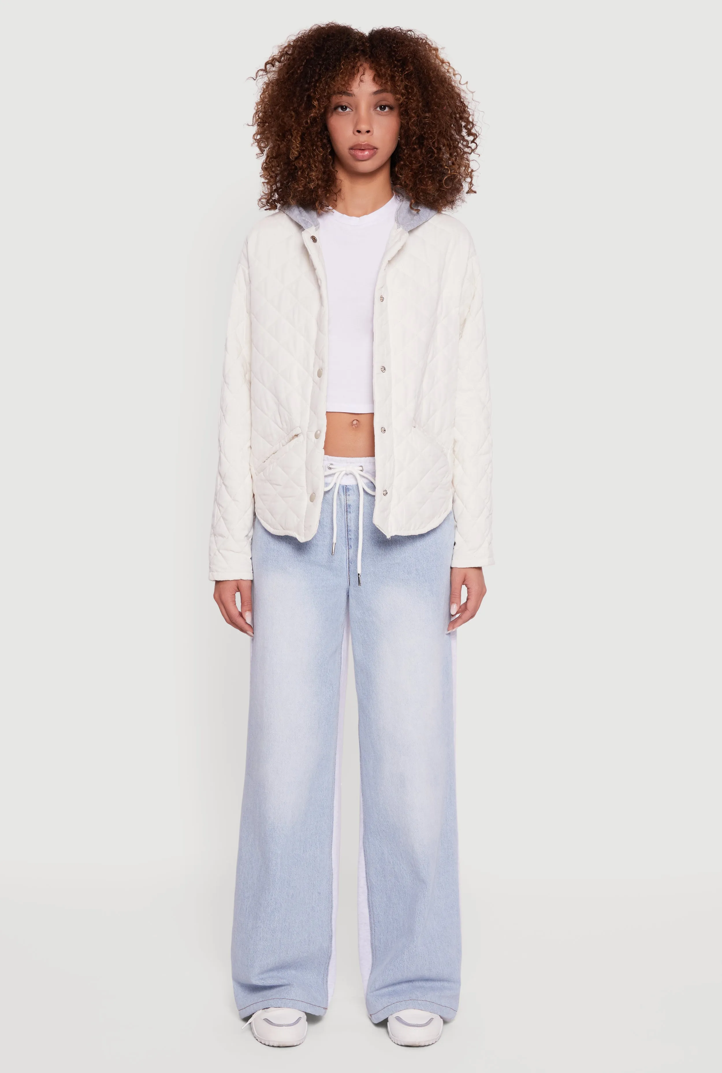 Hooded Long Sleeve Snap Button Quilted Jacket sold by Rainbow product image thumbnail 3