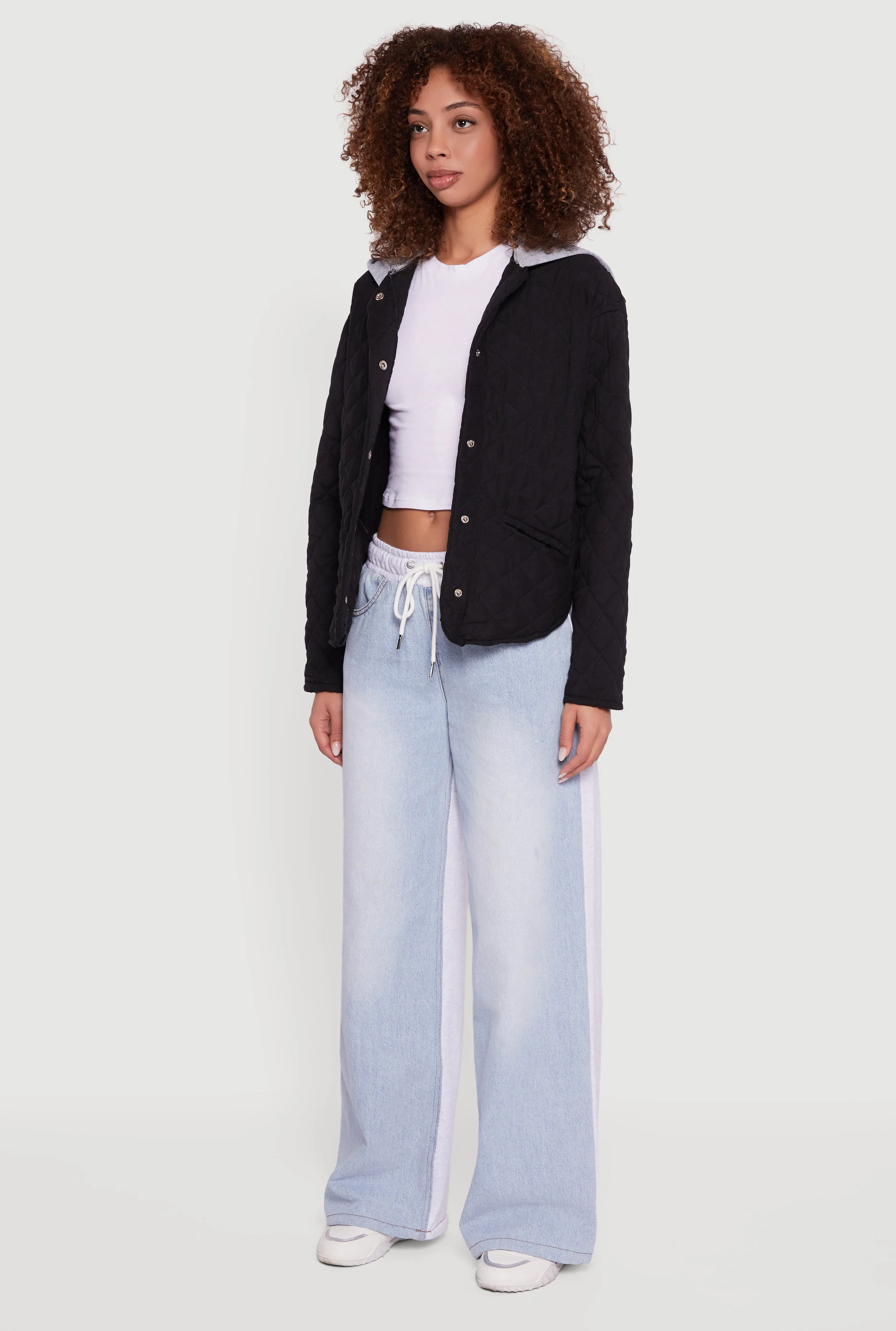 Hooded Long Sleeve Snap Button Quilted Jacket sold by Rainbow product image thumbnail 5