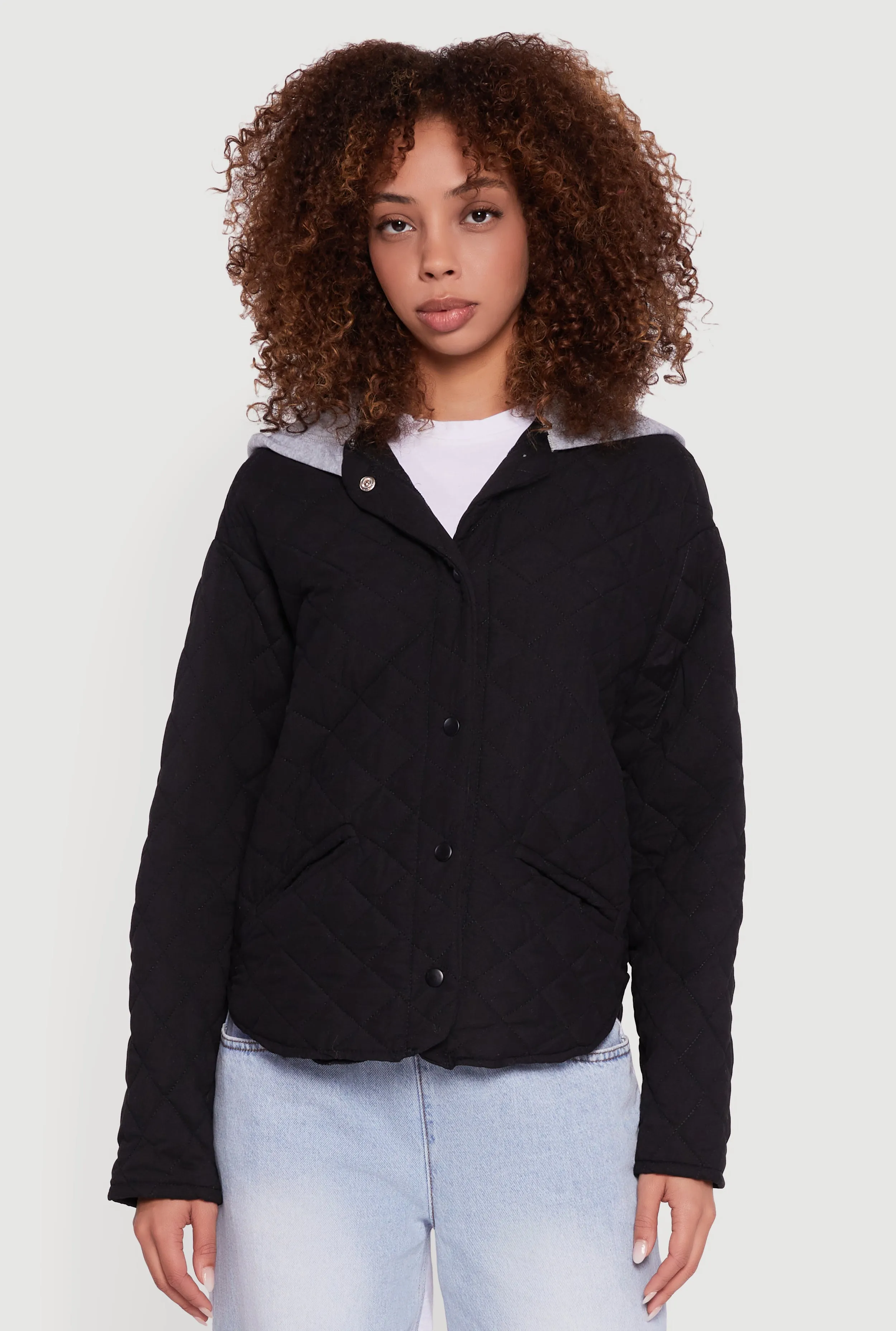 Hooded Long Sleeve Snap Button Quilted Jacket sold by Rainbow product image thumbnail 2