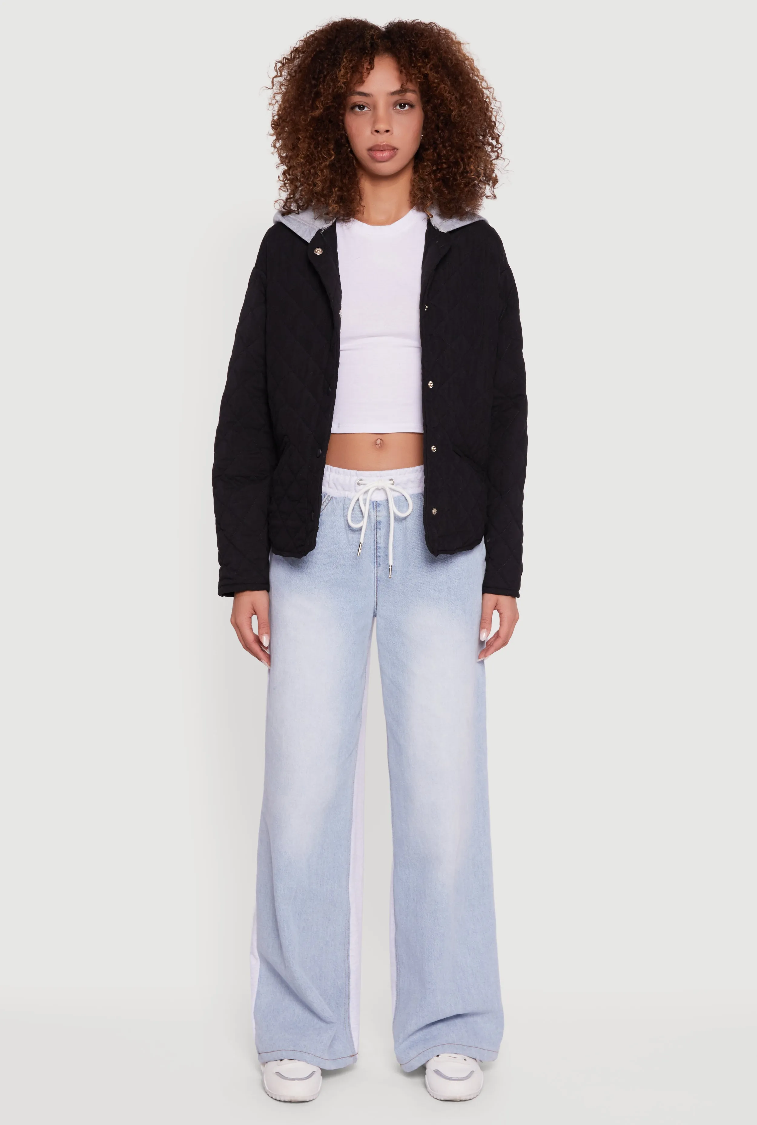 Hooded Long Sleeve Snap Button Quilted Jacket sold by Rainbow product image thumbnail 3