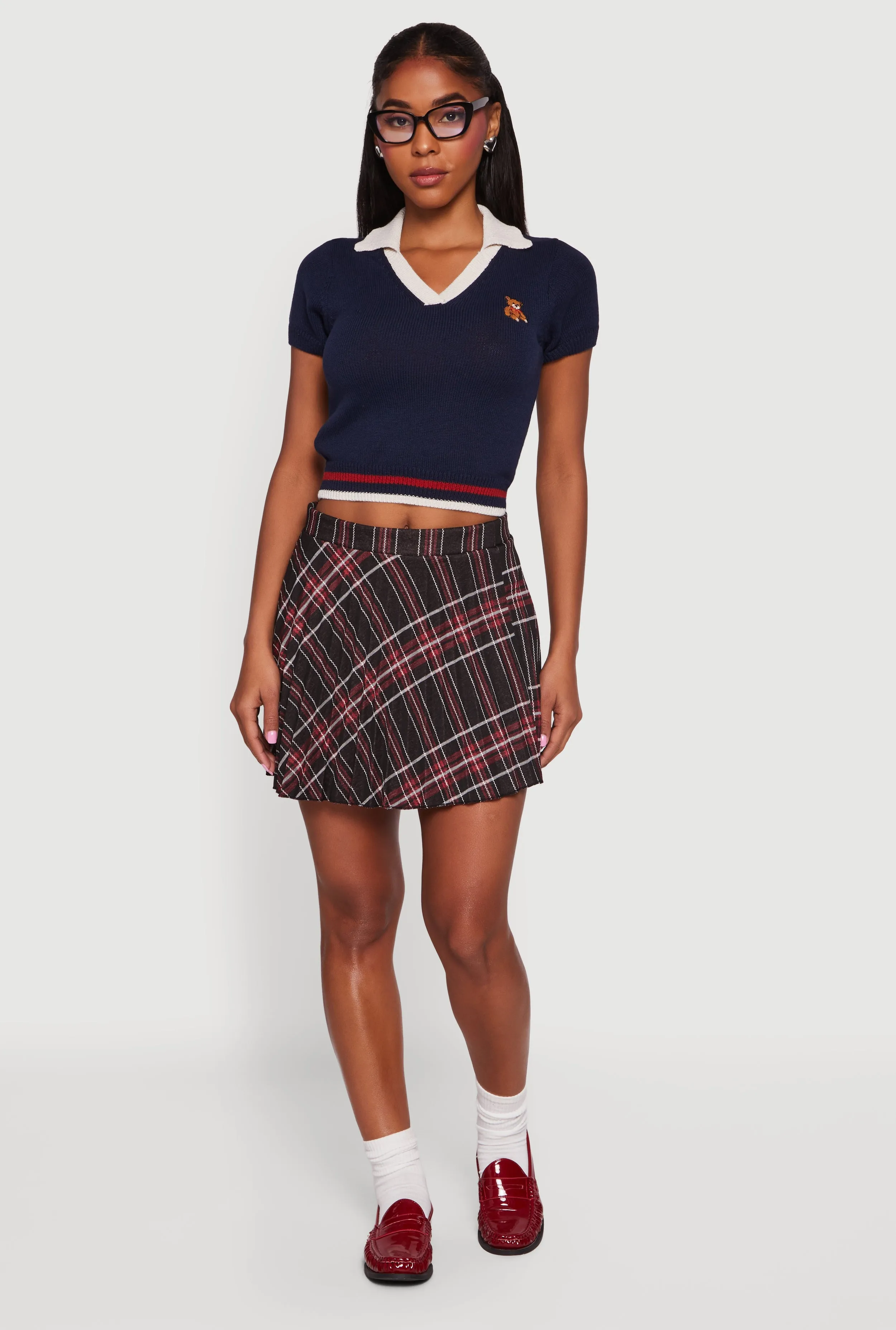 High Waisted Plaid Mini Pleated Skirt sold by Rainbow