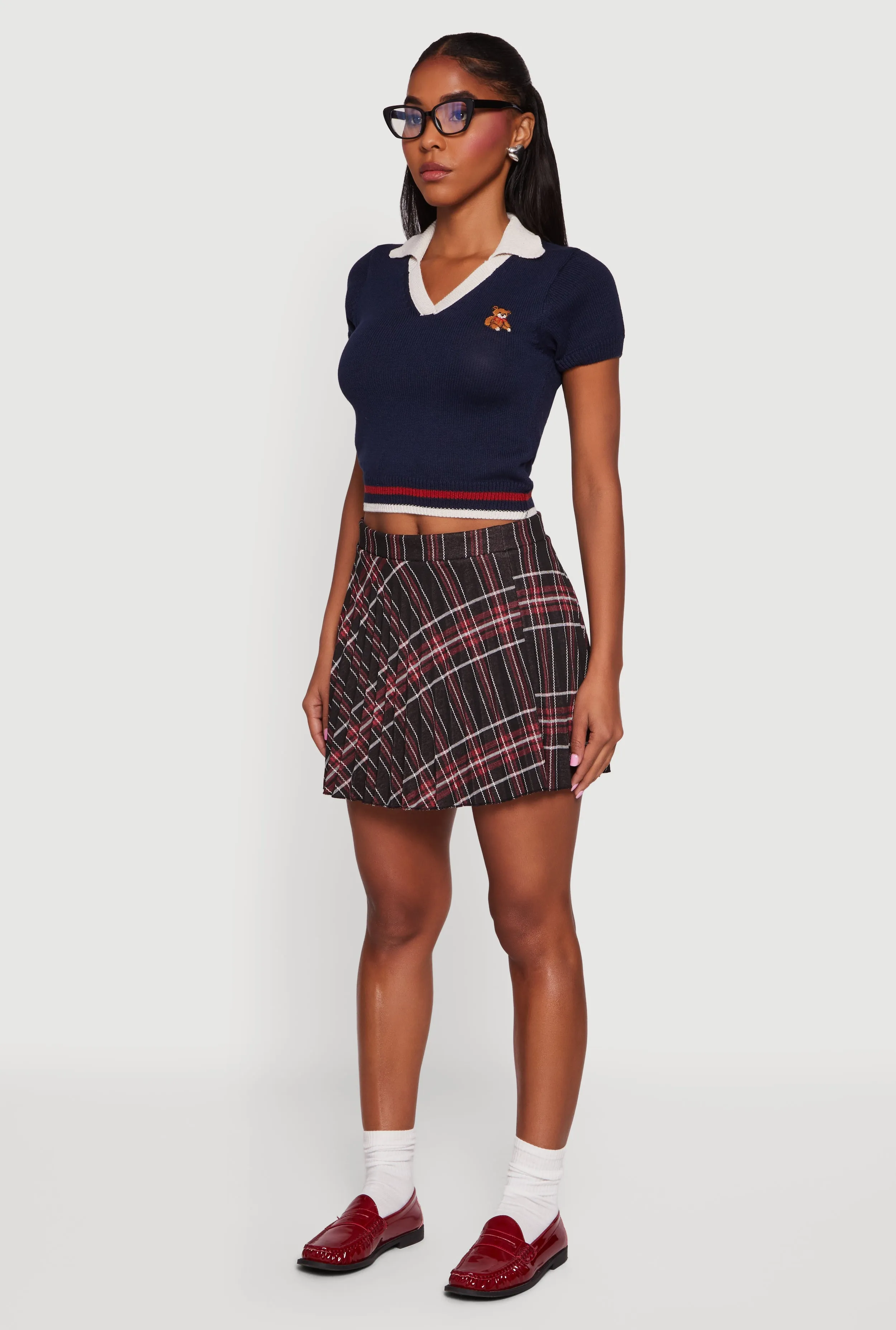 High Waisted Plaid Mini Pleated Skirt sold by Rainbow product image thumbnail 3