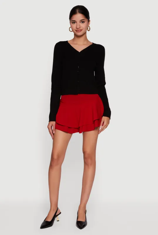 Mini Tiered Crepe Knit Skirt with Ruffles sold by Rainbow