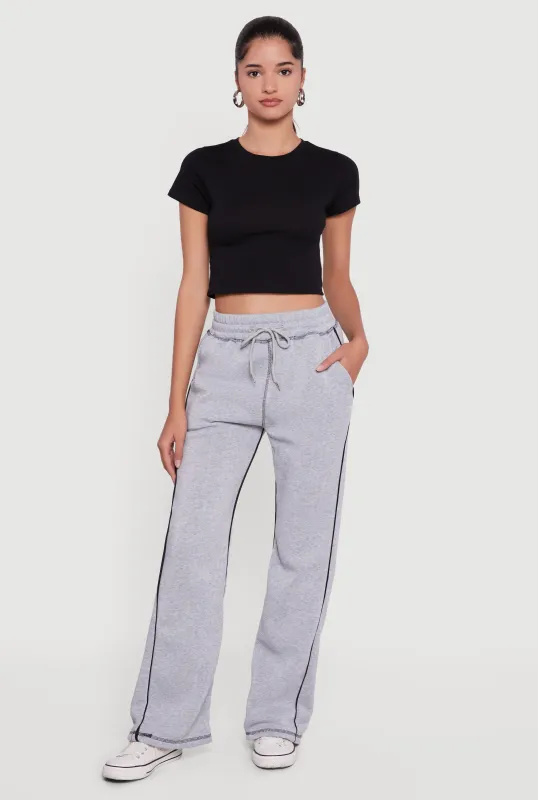 High Waisted Fleece Sweatpants with Contrast Piping sold by Rainbow