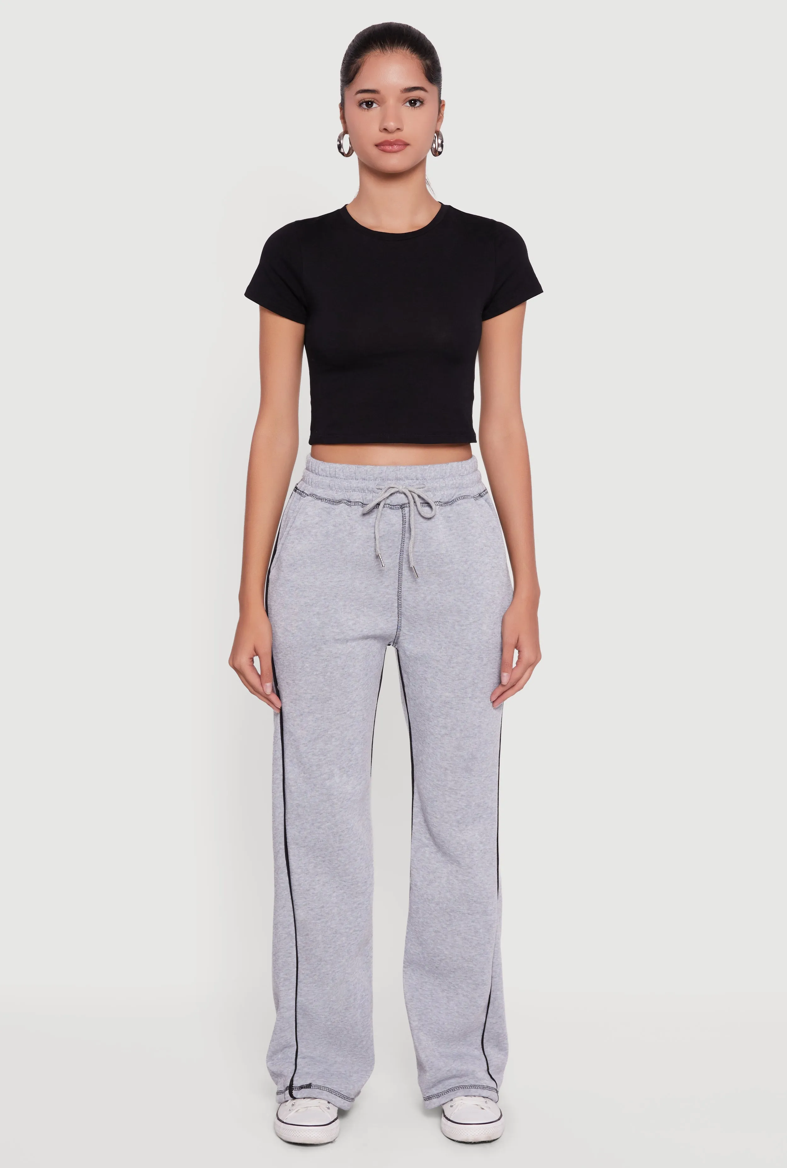 High Waisted Fleece Sweatpants with Contrast Piping sold by Rainbow product image thumbnail 2
