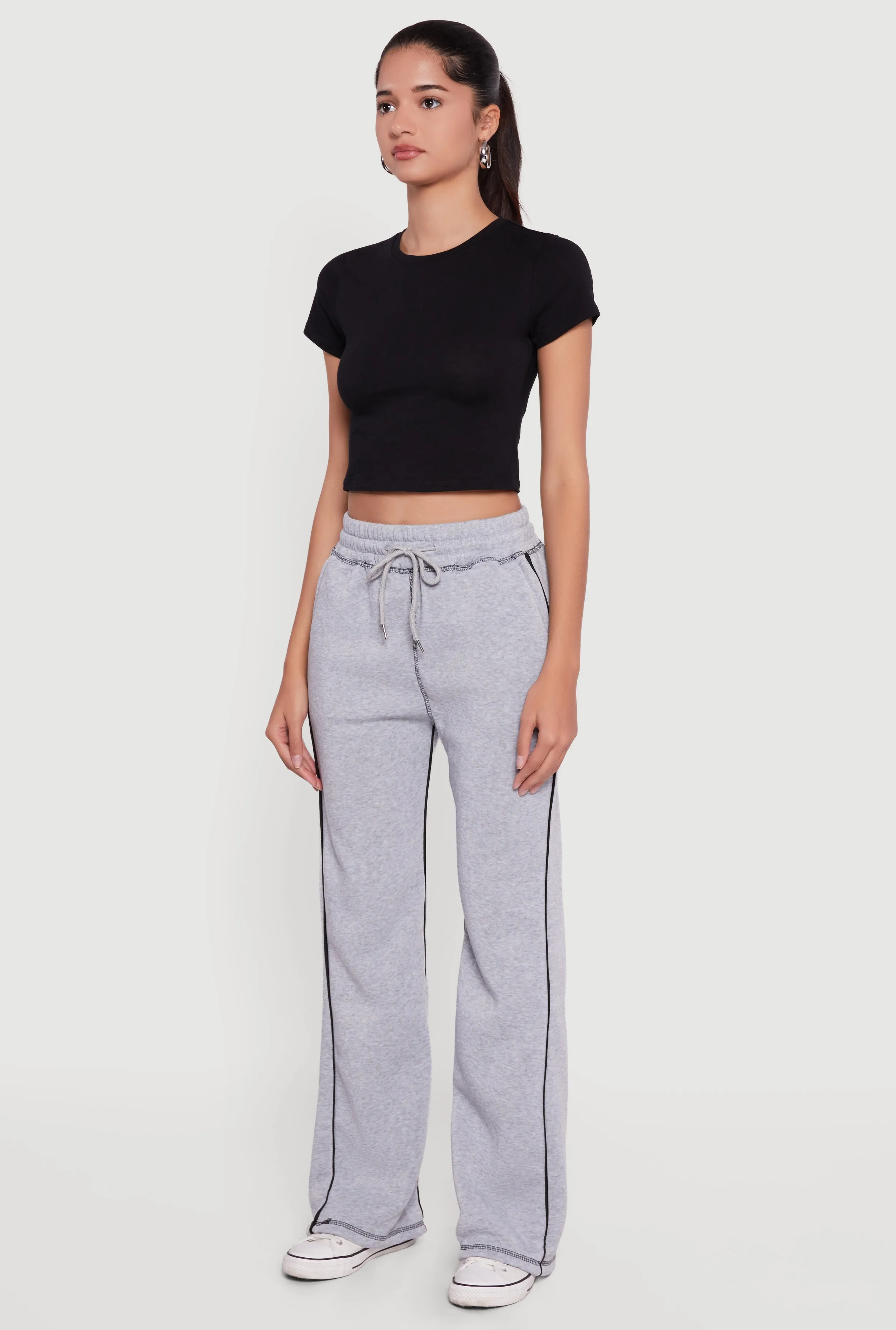 High Waisted Fleece Sweatpants with Contrast Piping sold by Rainbow product image thumbnail 3