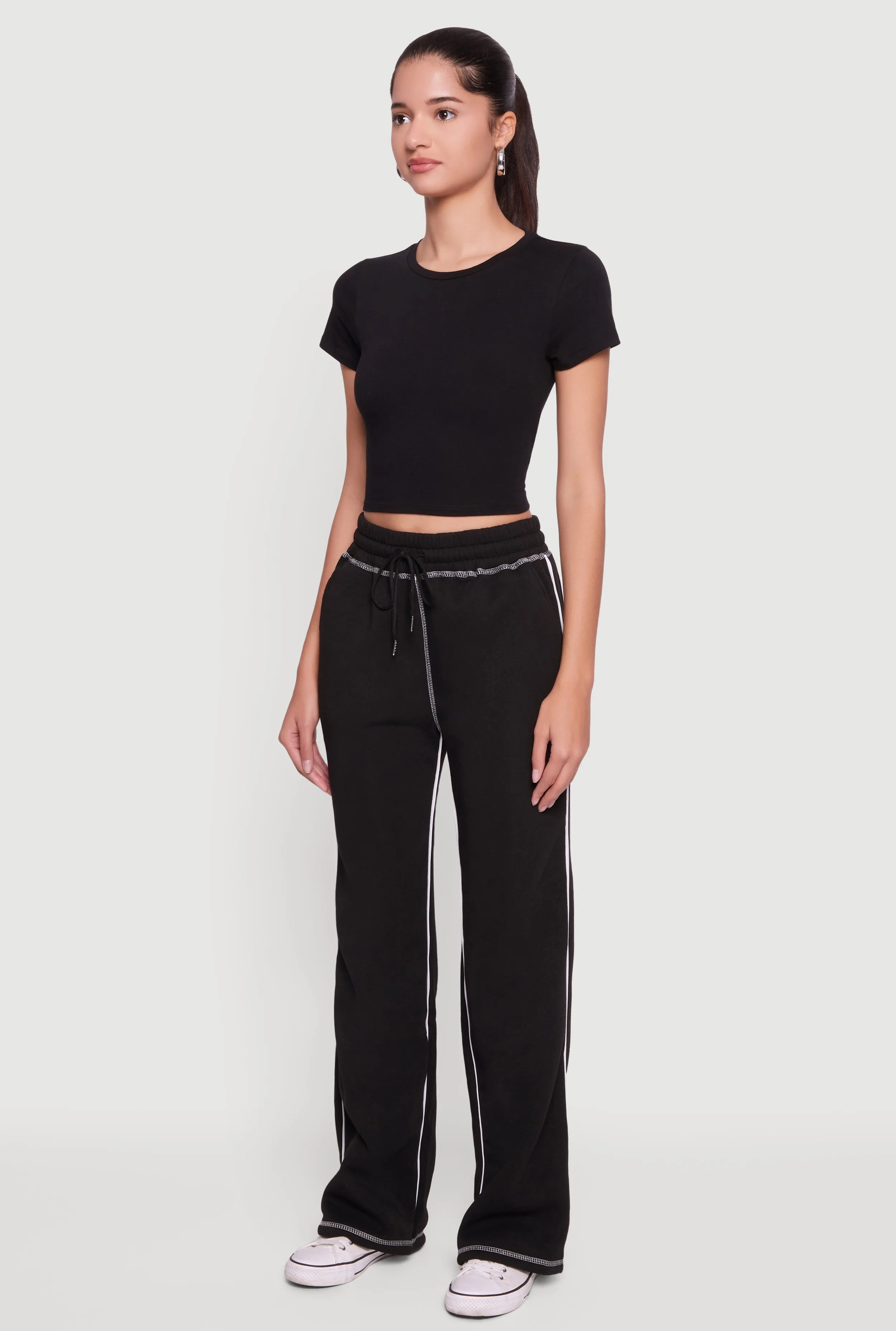 High Waisted Fleece Sweatpants with Contrast Piping sold by Rainbow product image thumbnail 3