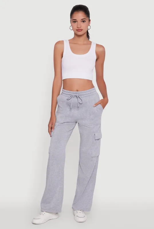 Straight Leg Fleece Sweatpants with Cargo Pockets sold by Rainbow