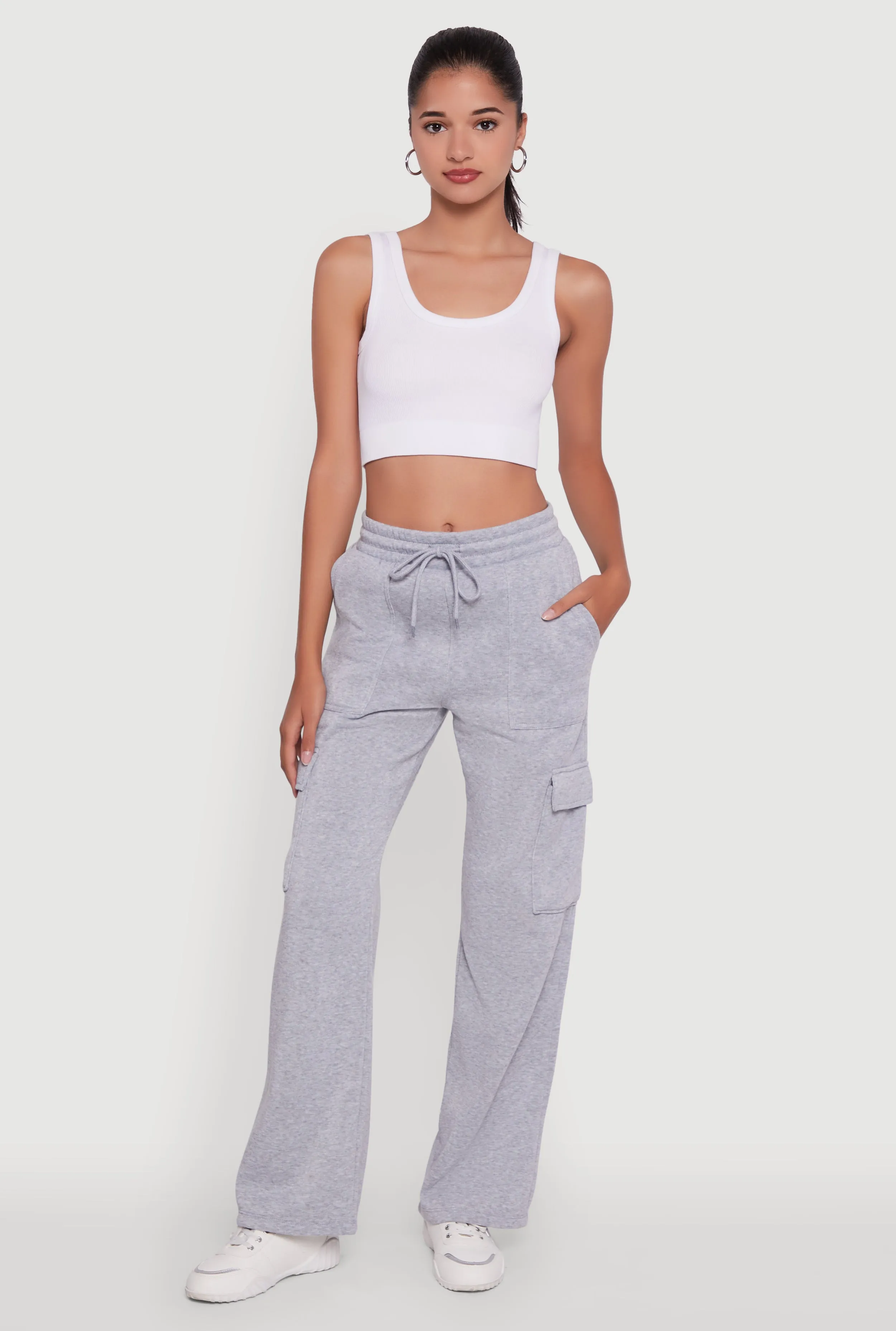 Straight Leg Fleece Sweatpants with Cargo Pockets sold by Rainbow