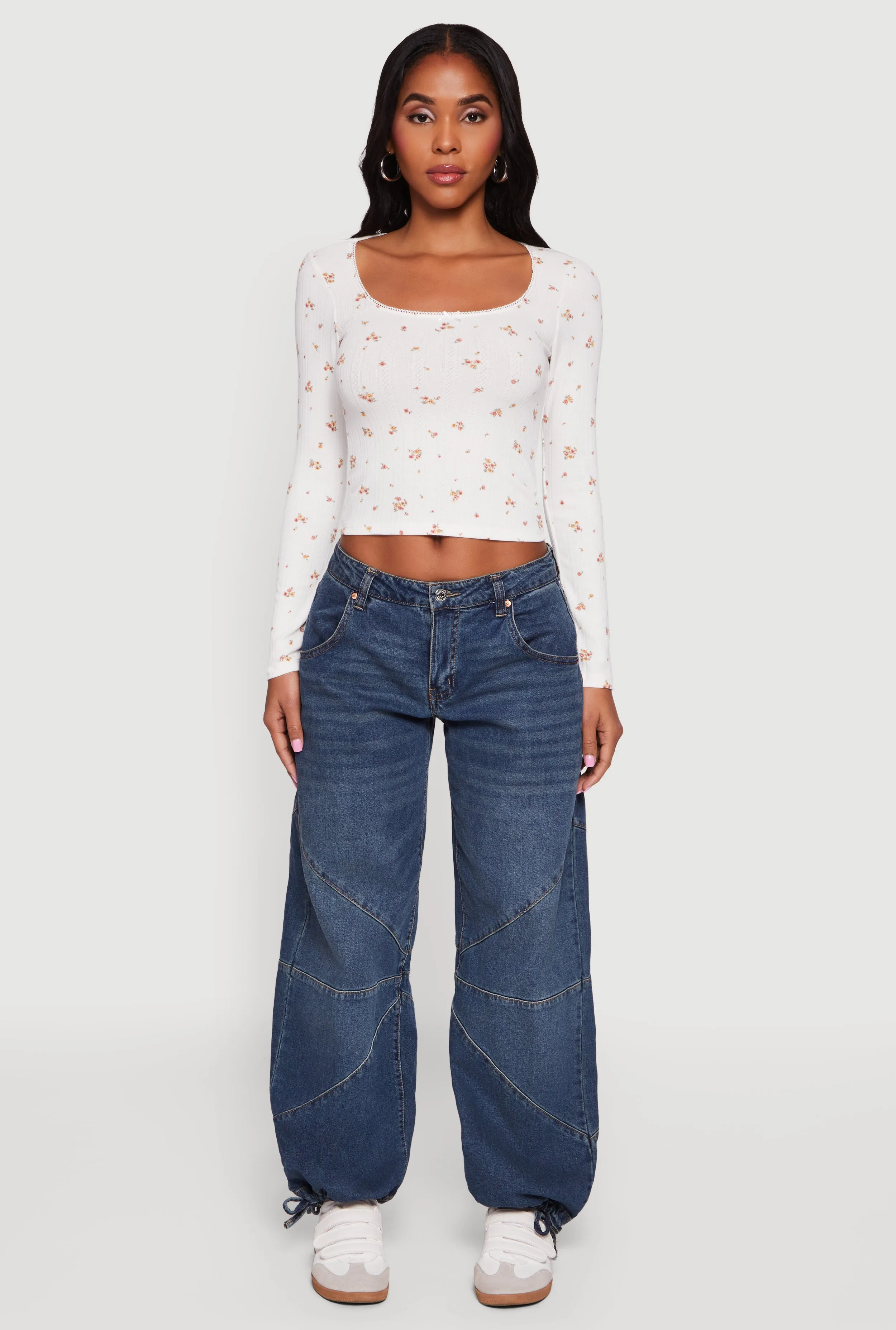 Floral Pointelle Long Sleeve Crop Top sold by Rainbow product image thumbnail 3