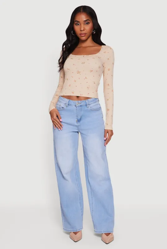 Floral Pointelle Long Sleeve Crop Top sold by Rainbow