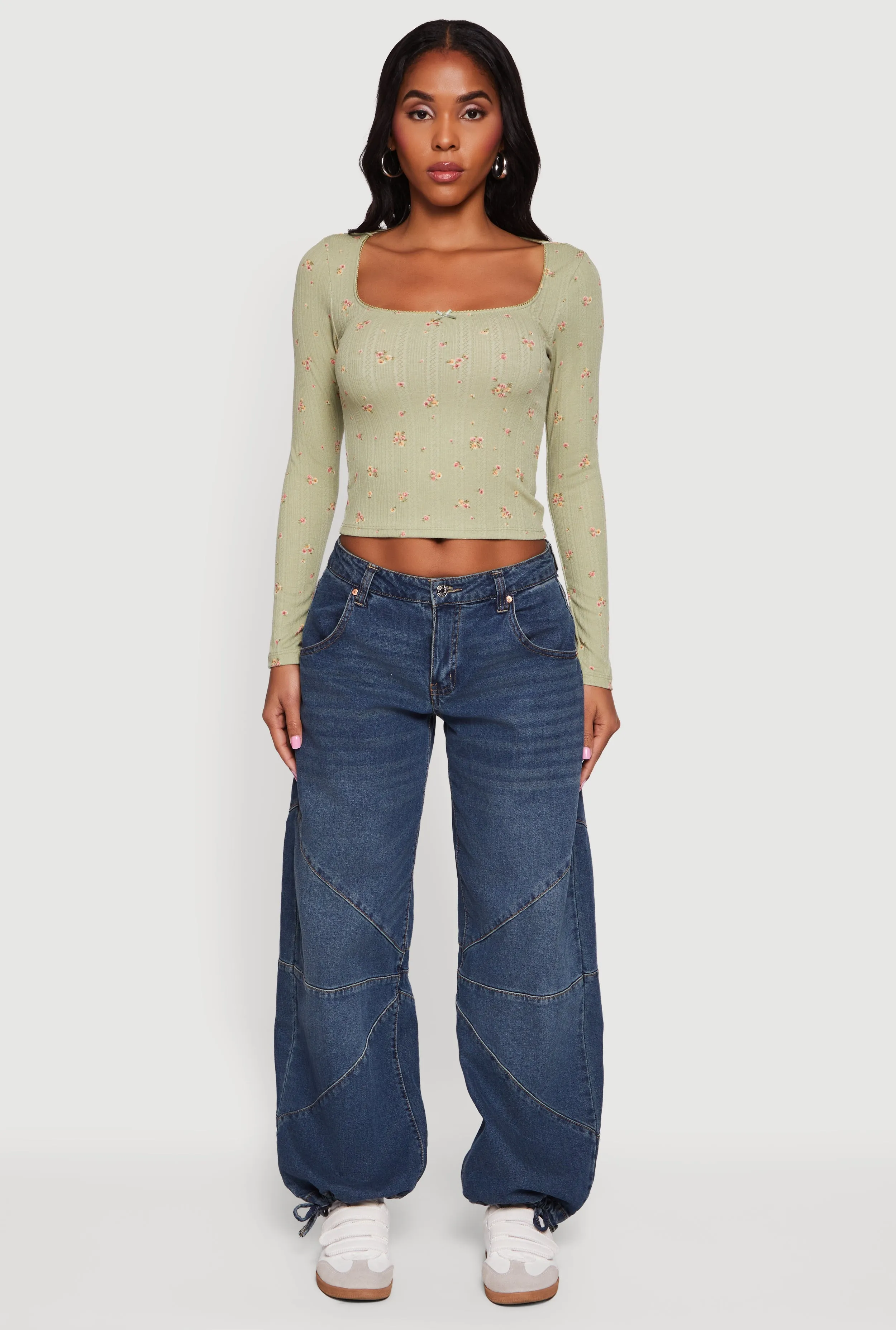 Floral Pointelle Long Sleeve Crop Top sold by Rainbow product image thumbnail 3