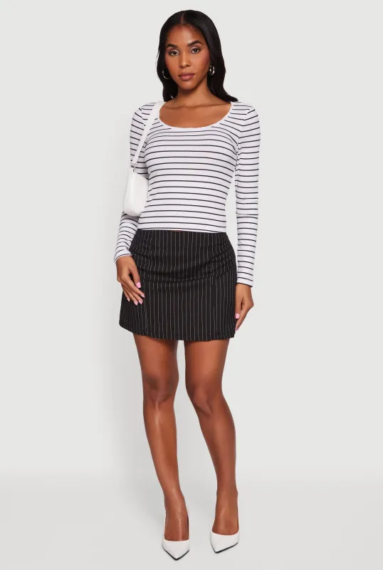 Striped Rib Knit Cropped Long Sleeve Scoop Neck Tee sold by Rainbow