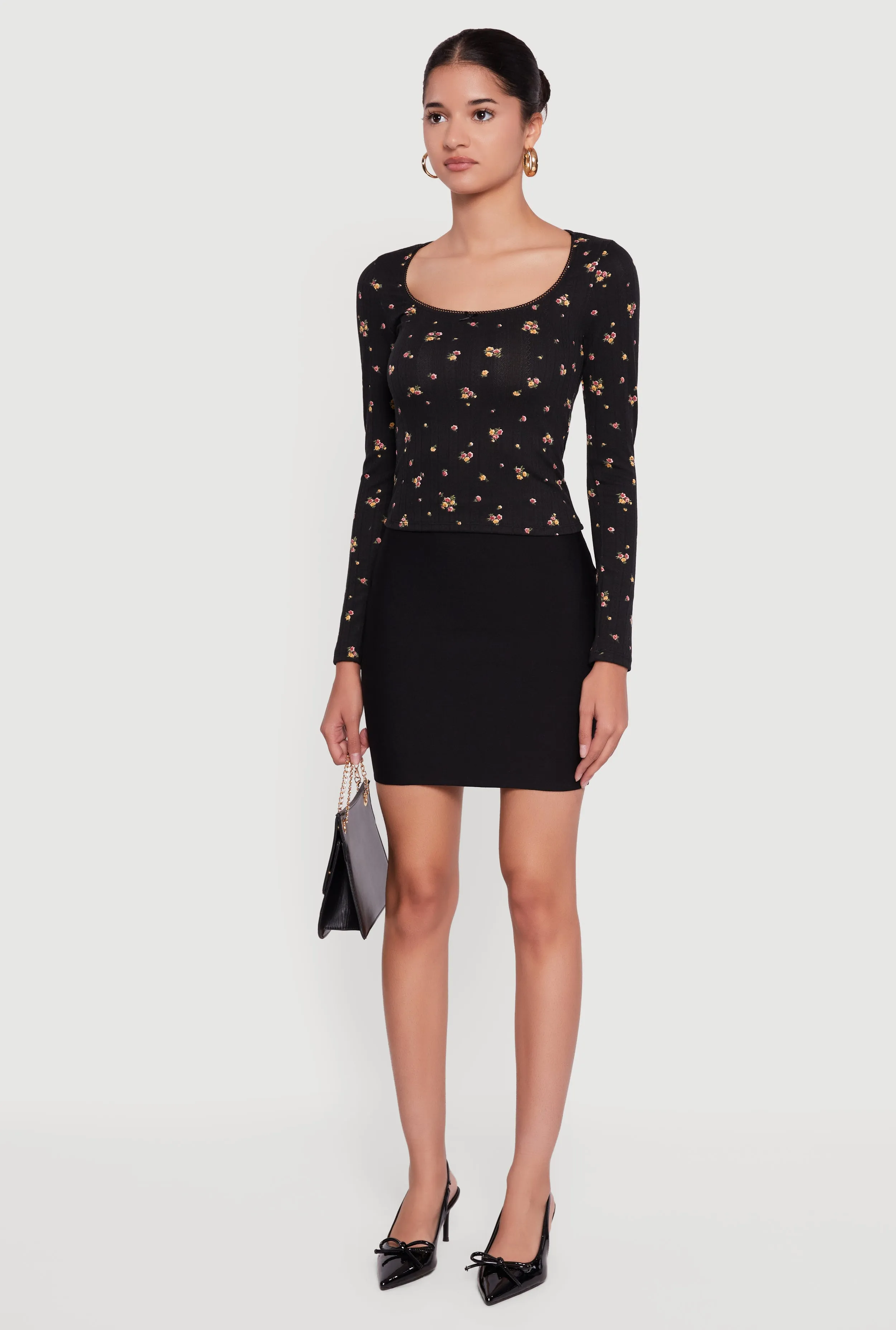 Floral Pointelle Long Sleeve Crop Top sold by Rainbow product image thumbnail 5