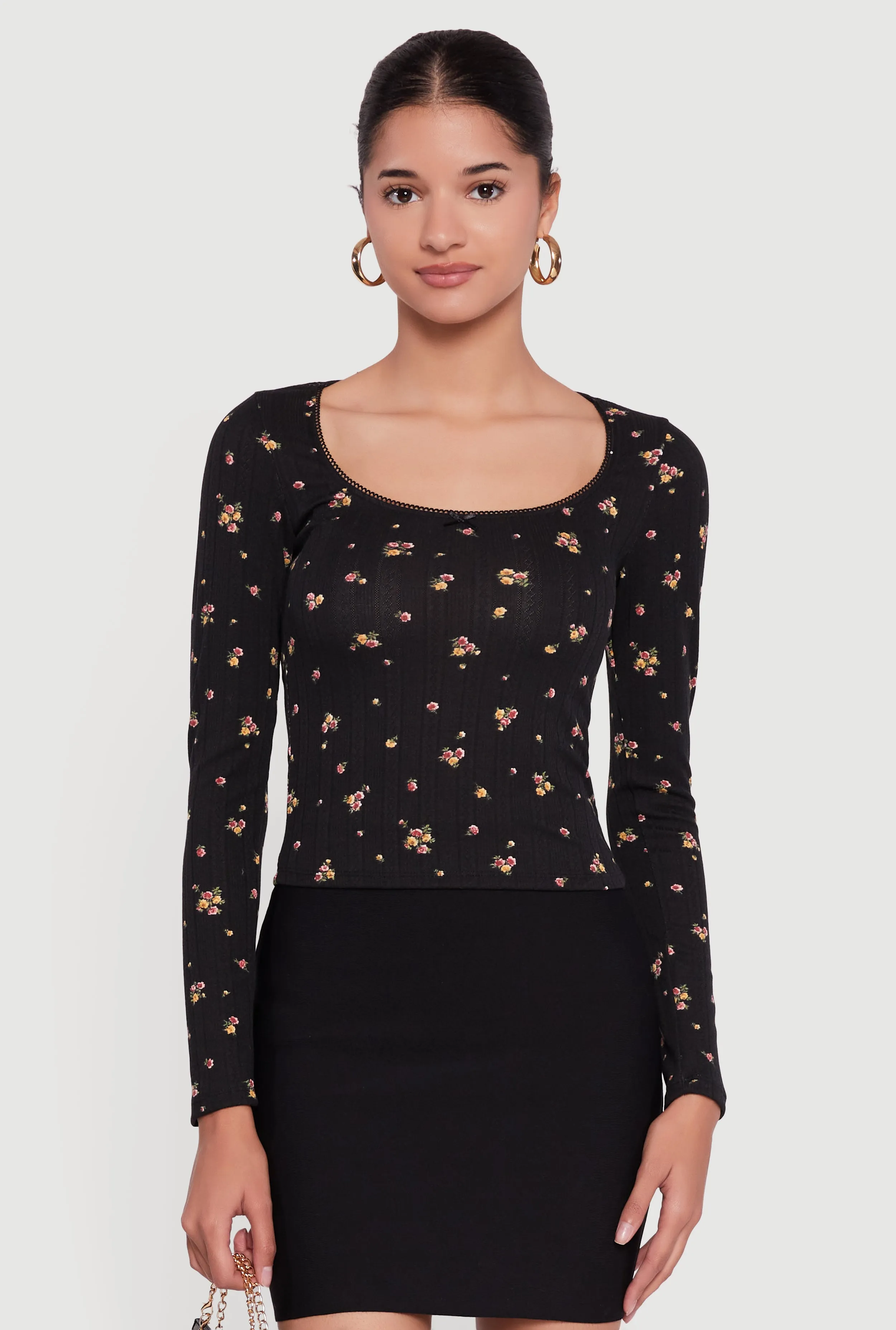 Floral Pointelle Long Sleeve Crop Top sold by Rainbow product image thumbnail 2