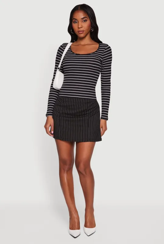 Striped Rib Knit Cropped Long Sleeve Scoop Neck Tee sold by Rainbow