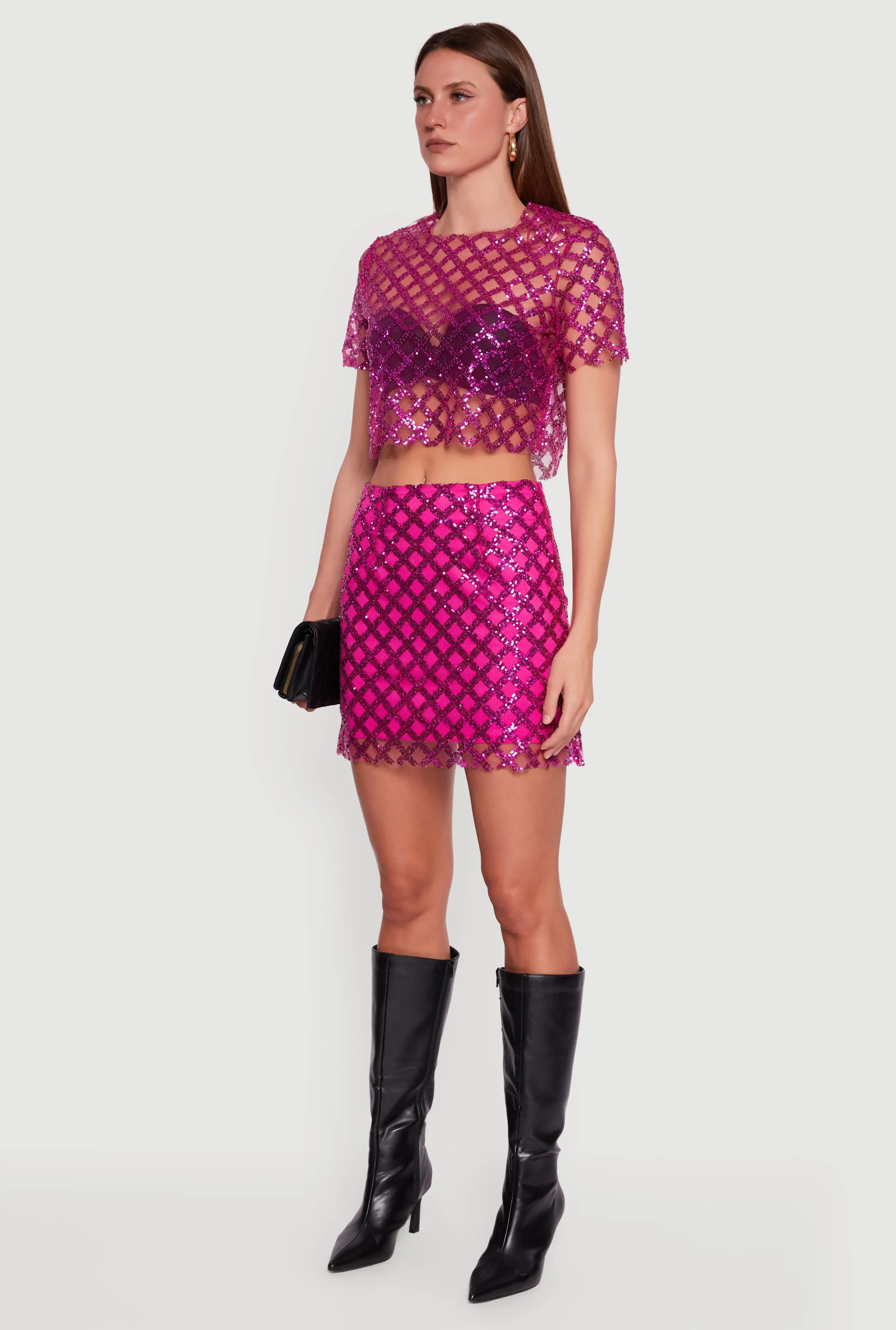 Geometric Sequin Mesh Crop Top sold by Rainbow product image thumbnail 5