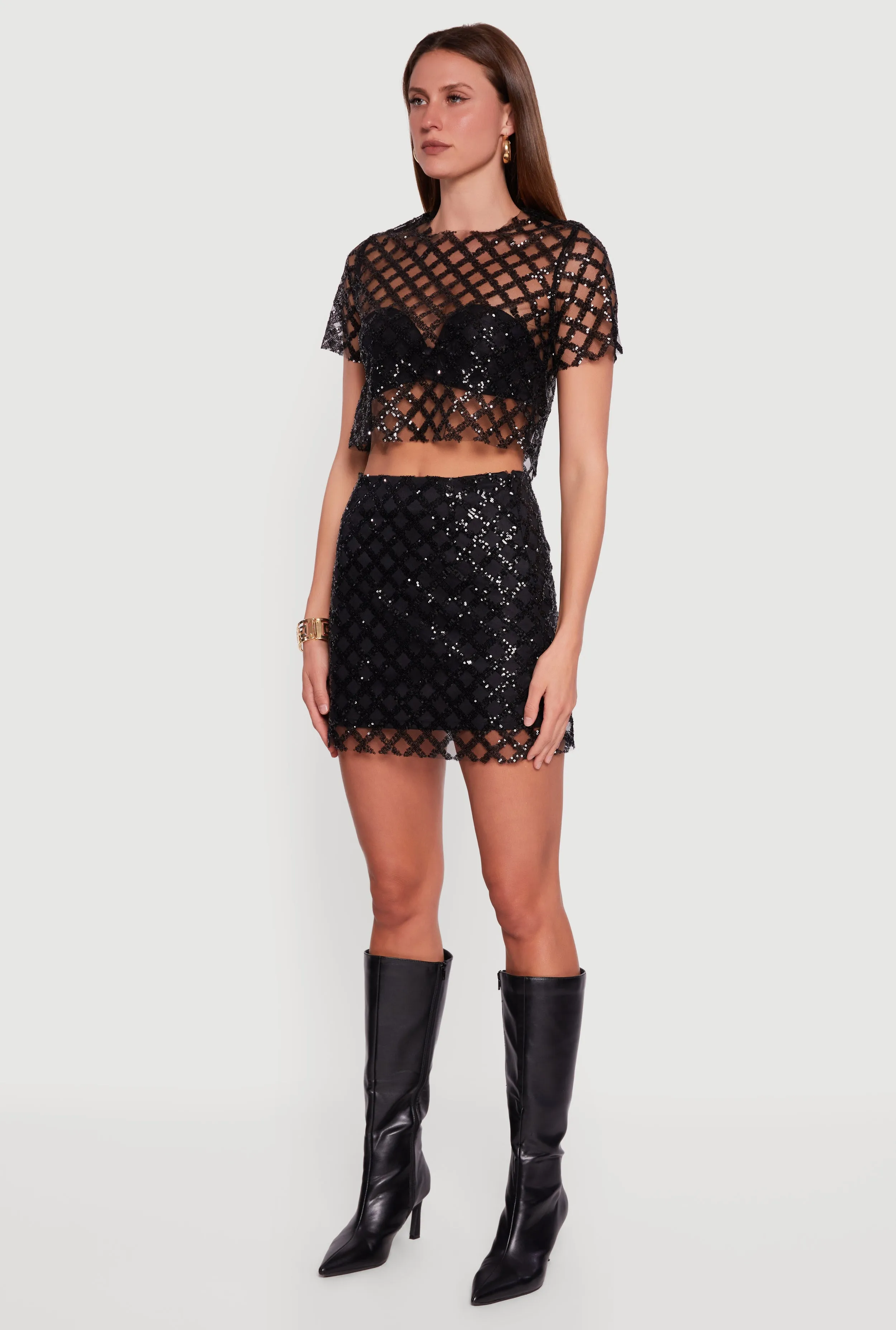 Geometric Sequin Mesh Crop Top sold by Rainbow product image thumbnail 5