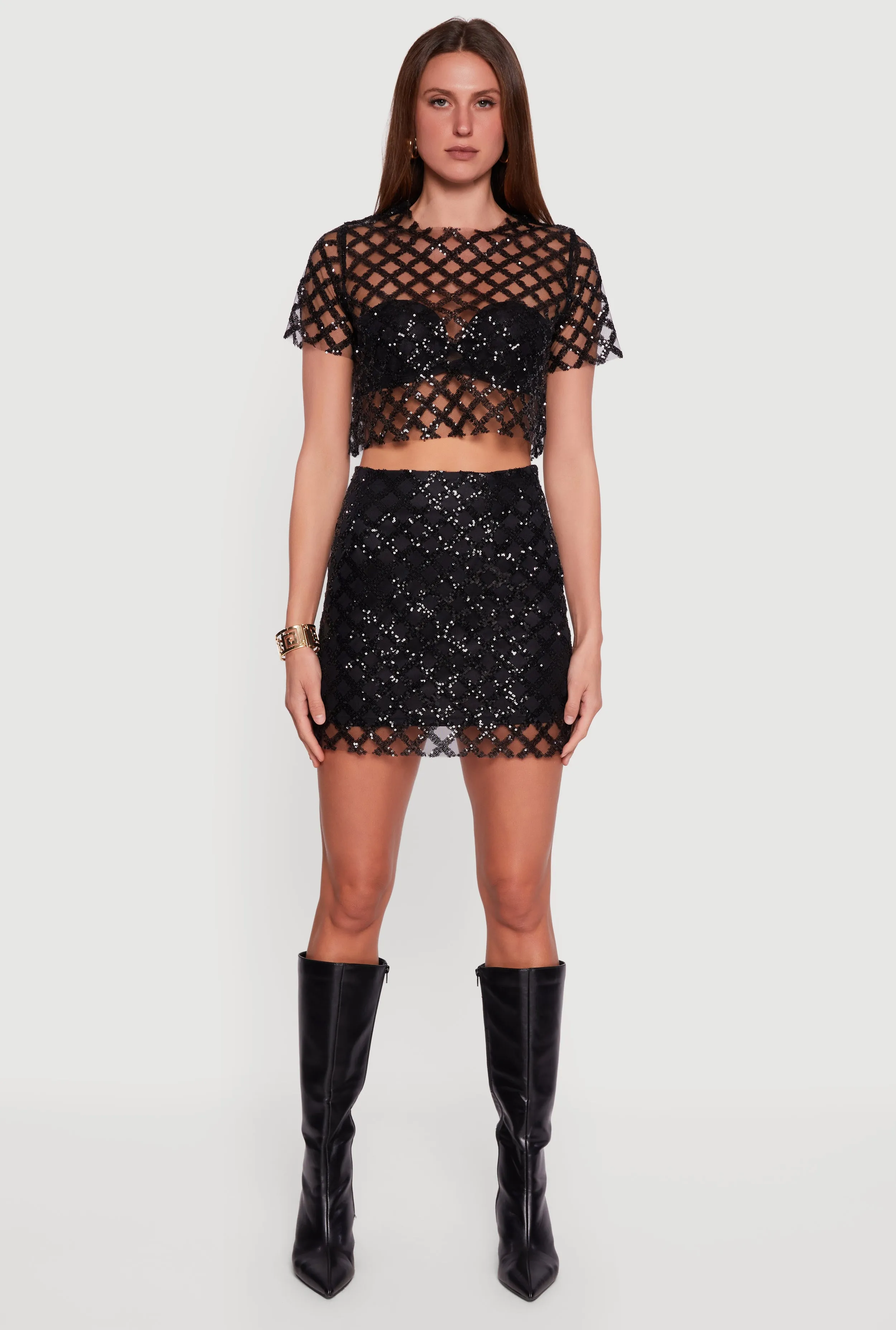 Geometric Sequin Mesh Crop Top sold by Rainbow product image thumbnail 3