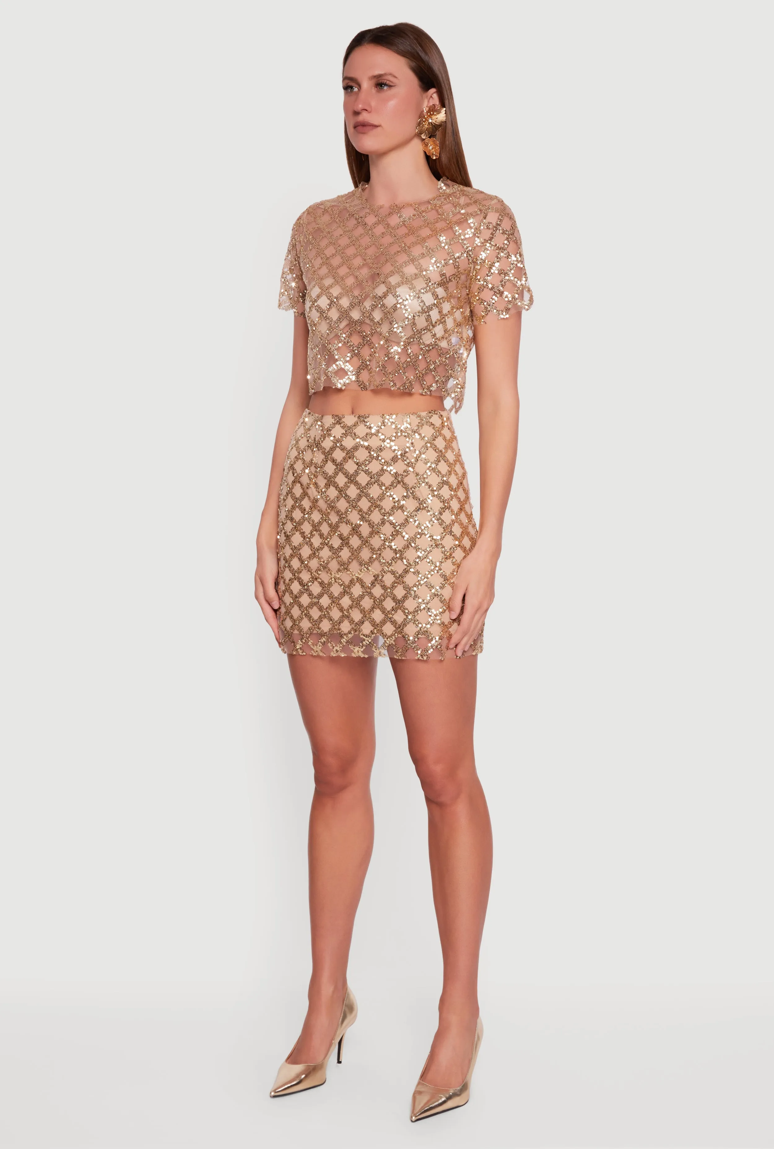 Geometric Sequin Mesh Crop Top sold by Rainbow product image thumbnail 5