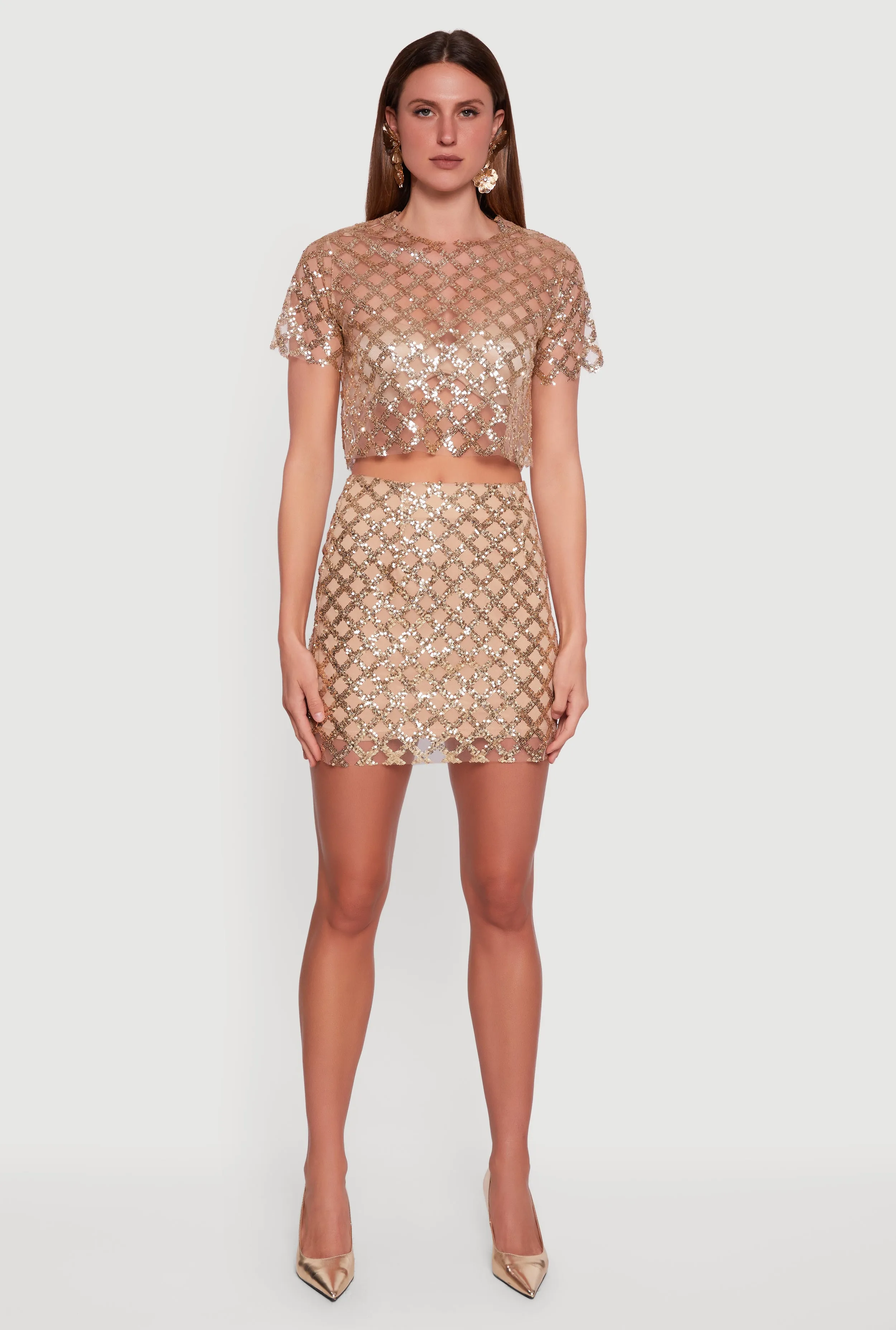 Geometric Sequin Mesh Crop Top sold by Rainbow product image thumbnail 3