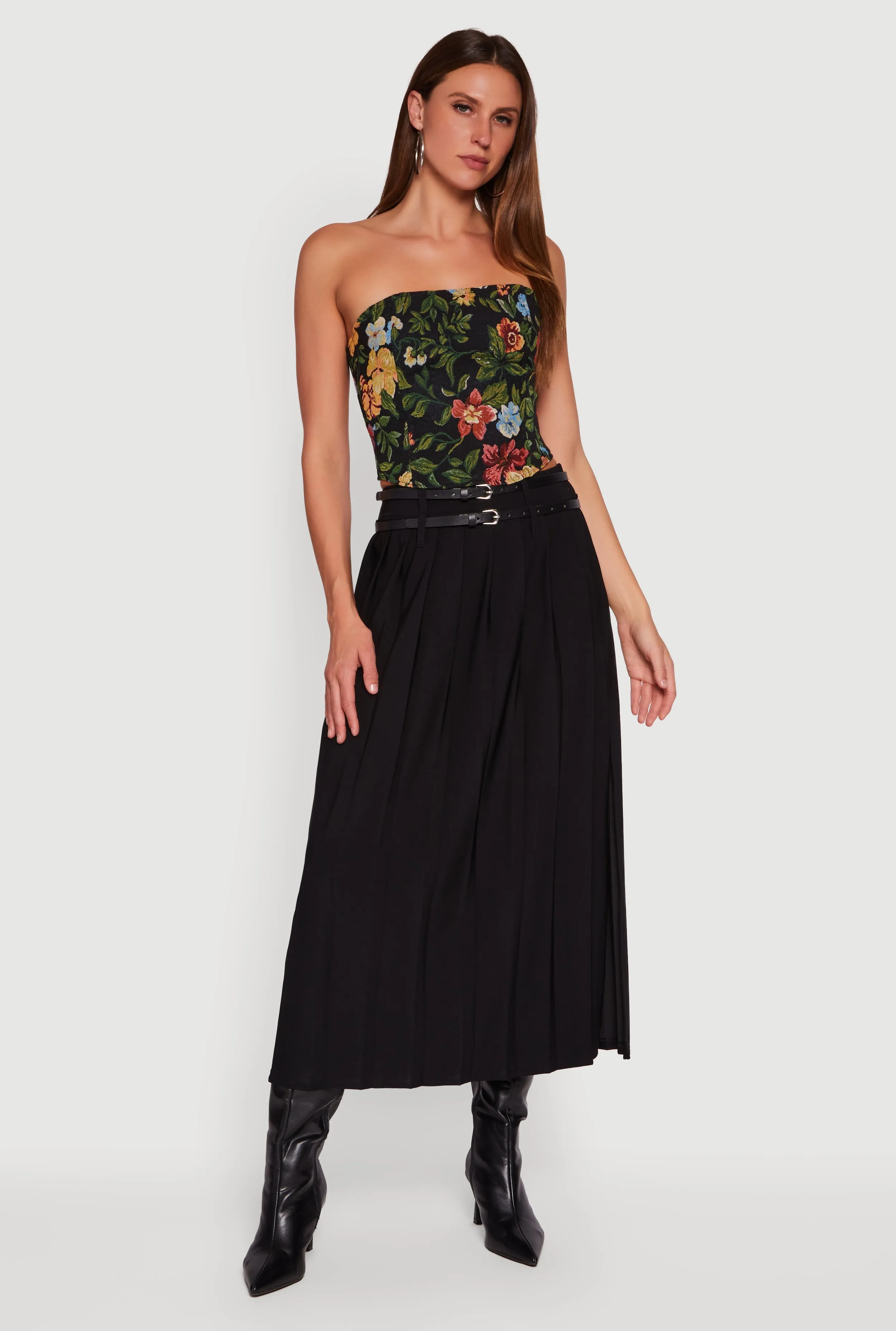 Floral Jacquard Lace Up Back Corset sold by Rainbow