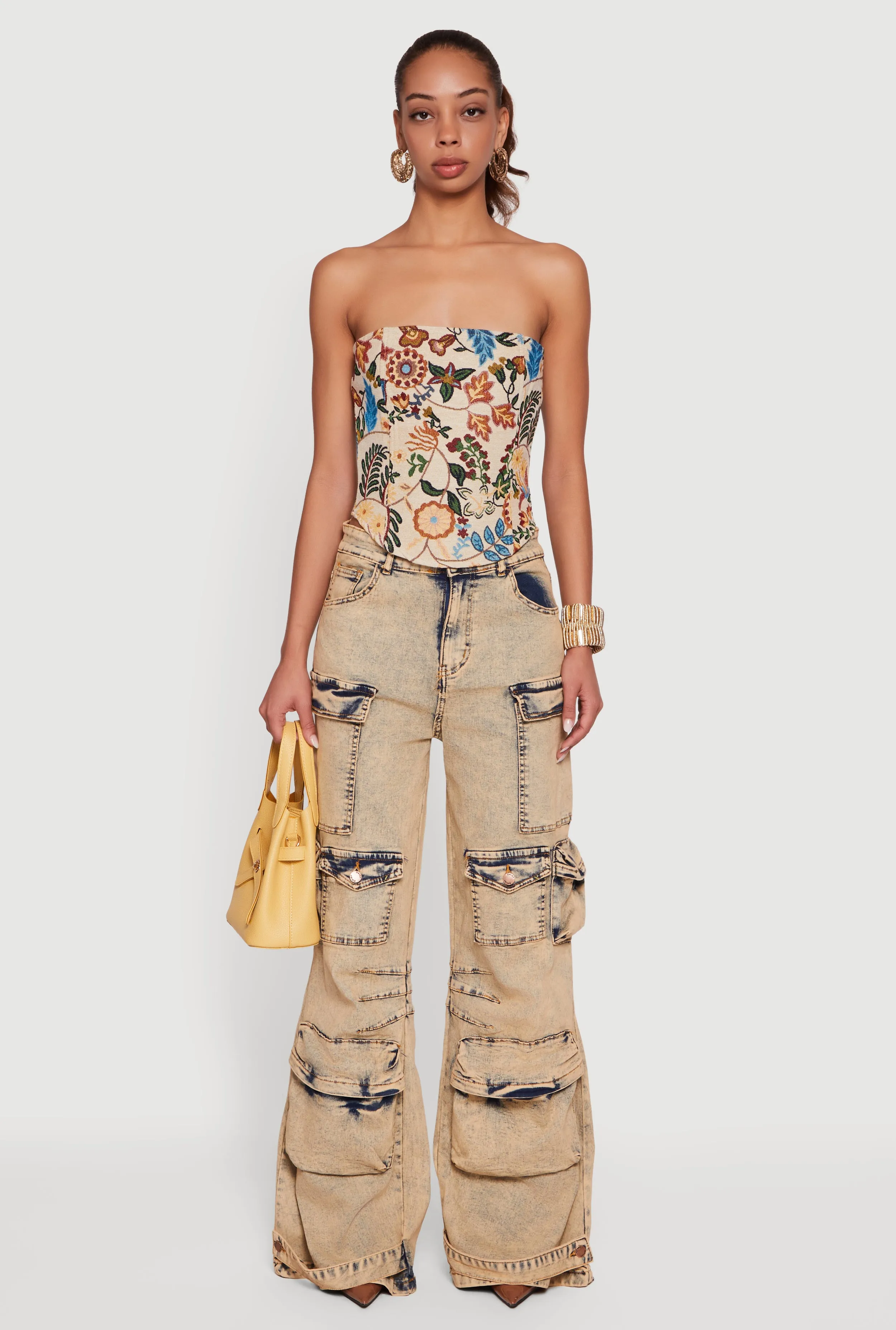 Floral Jacquard Lace Up Back Corset sold by Rainbow product image thumbnail 3