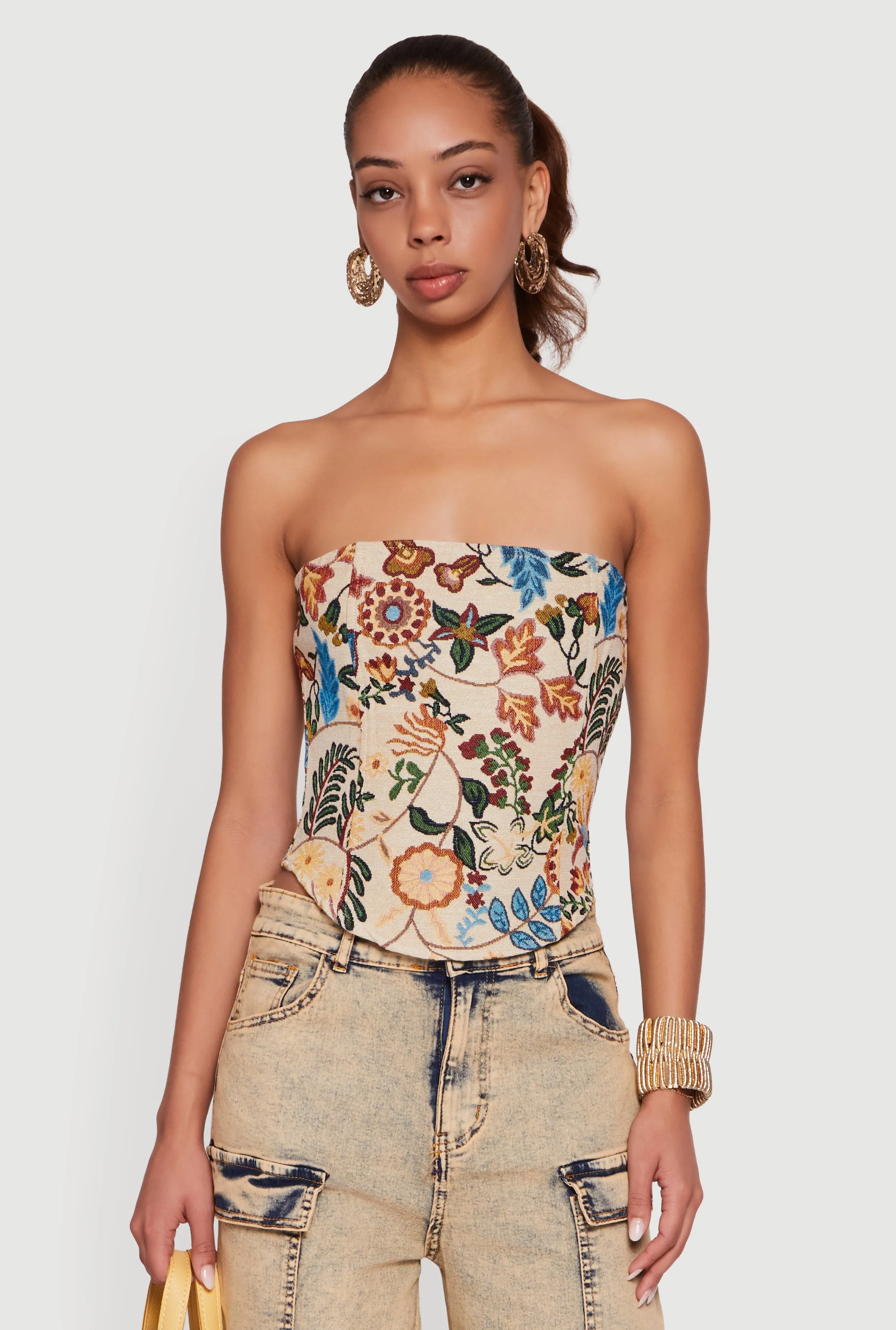 Floral Jacquard Lace Up Back Corset sold by Rainbow product image thumbnail 2