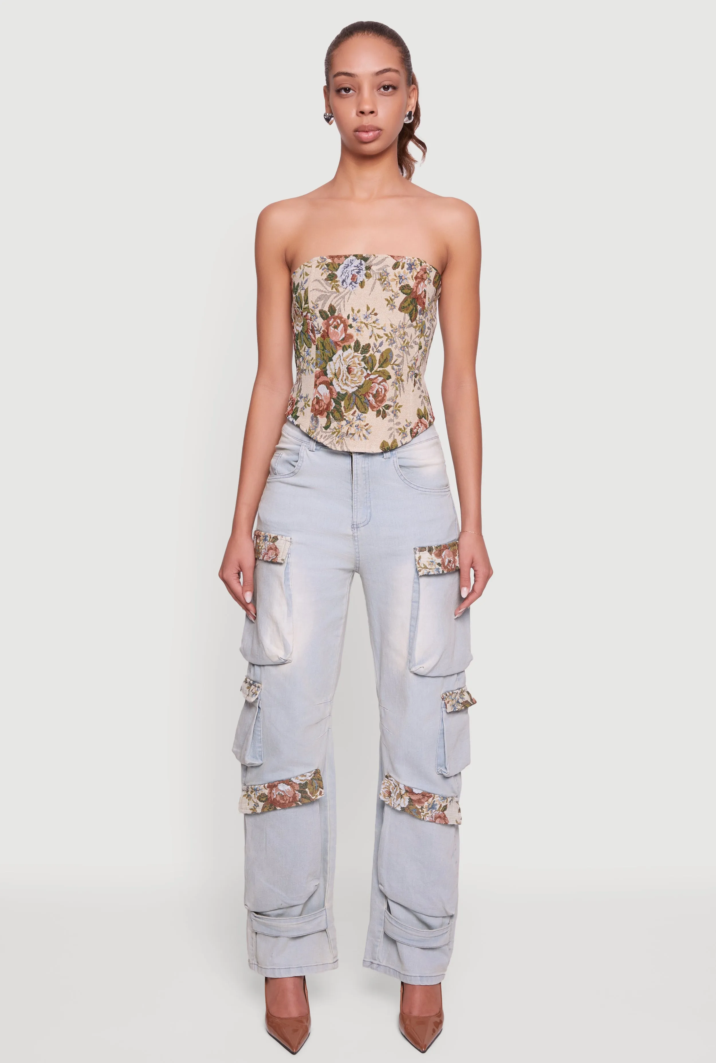 Floral Jacquard Lace Up Back Corset sold by Rainbow product image thumbnail 3