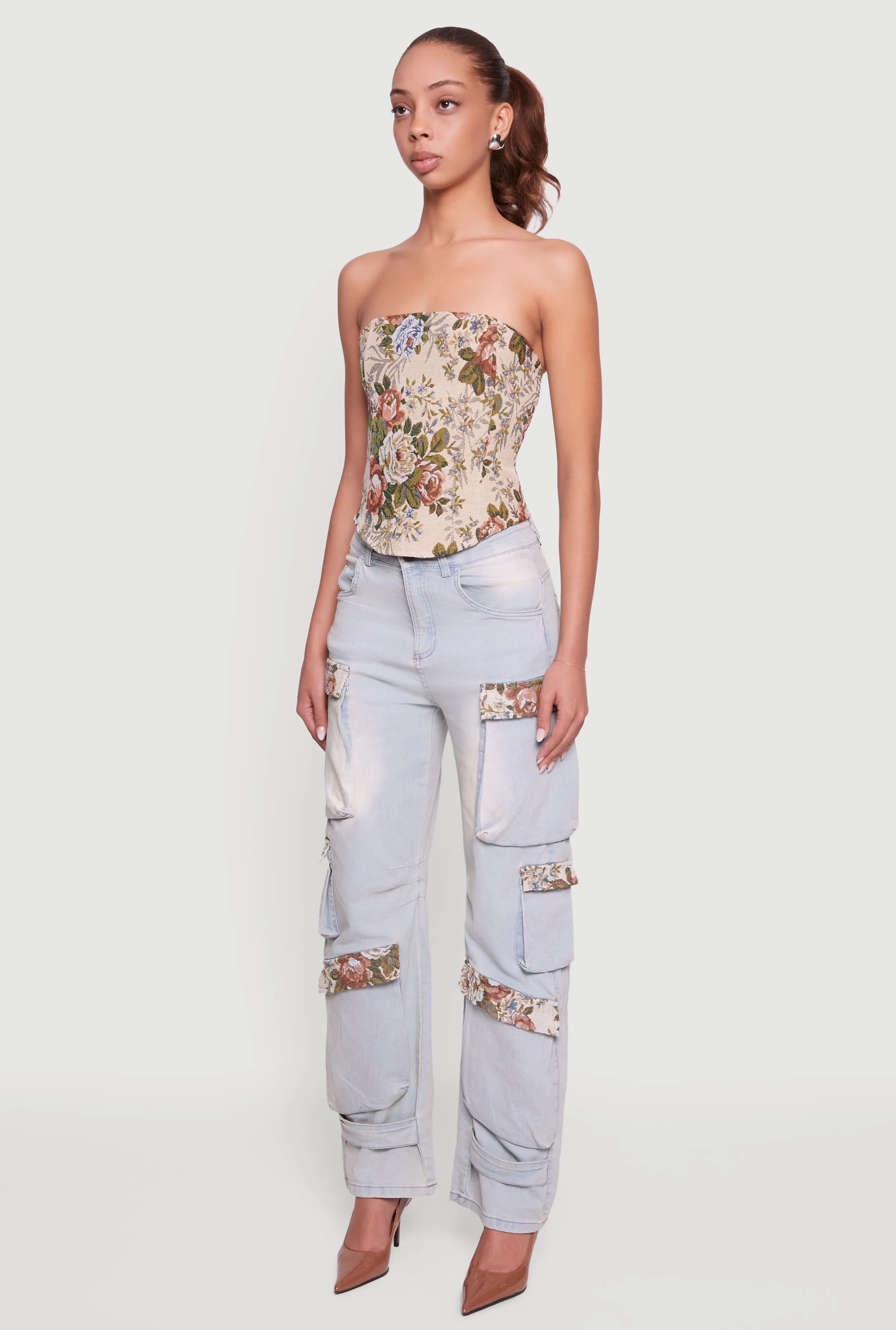 Floral Jacquard Lace Up Back Corset sold by Rainbow product image thumbnail 5