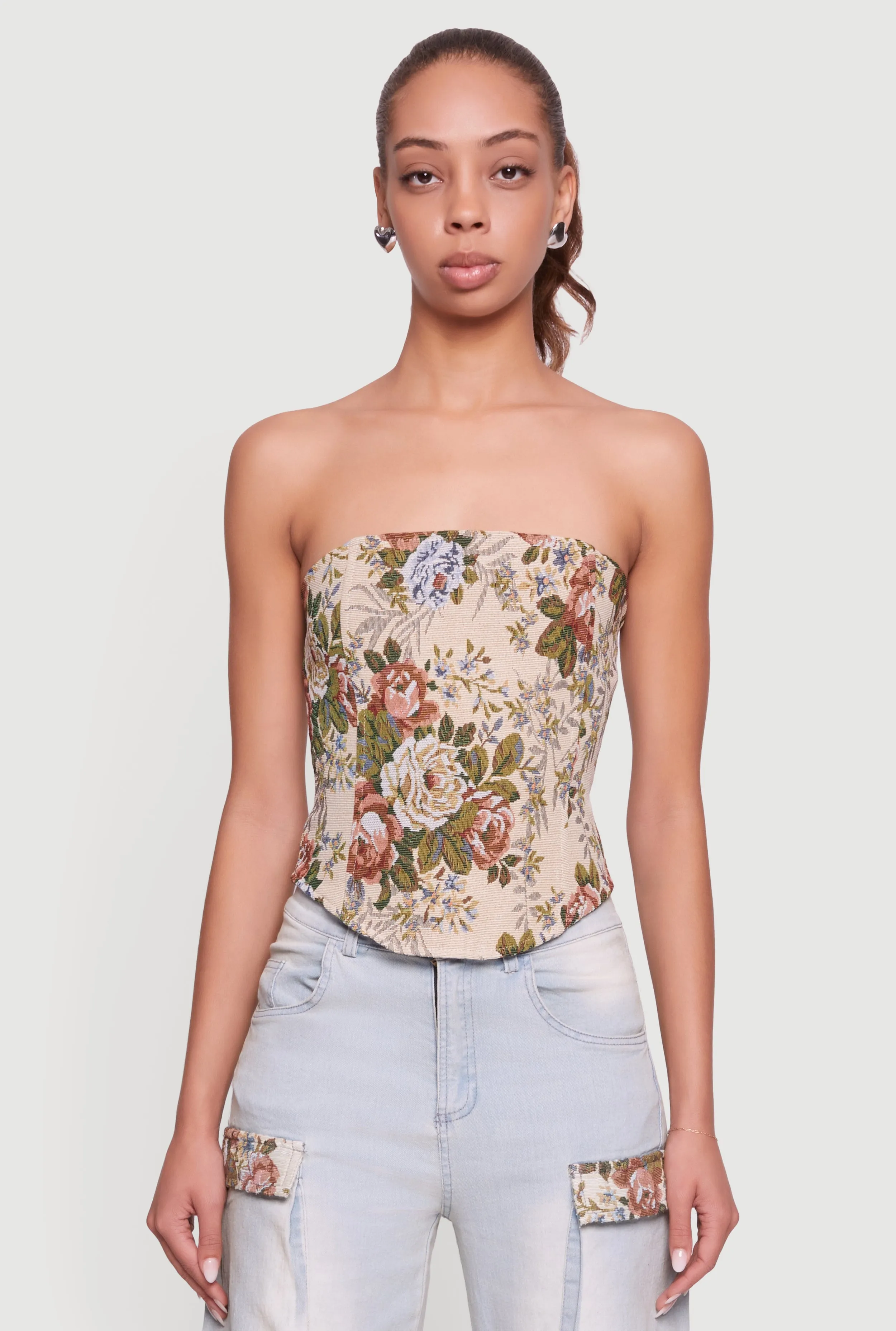 Floral Jacquard Lace Up Back Corset sold by Rainbow product image thumbnail 2