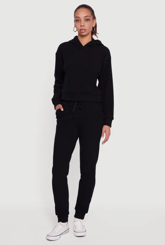 Brushed Rib Knit Drawstring Waist Joggers sold by Rainbow