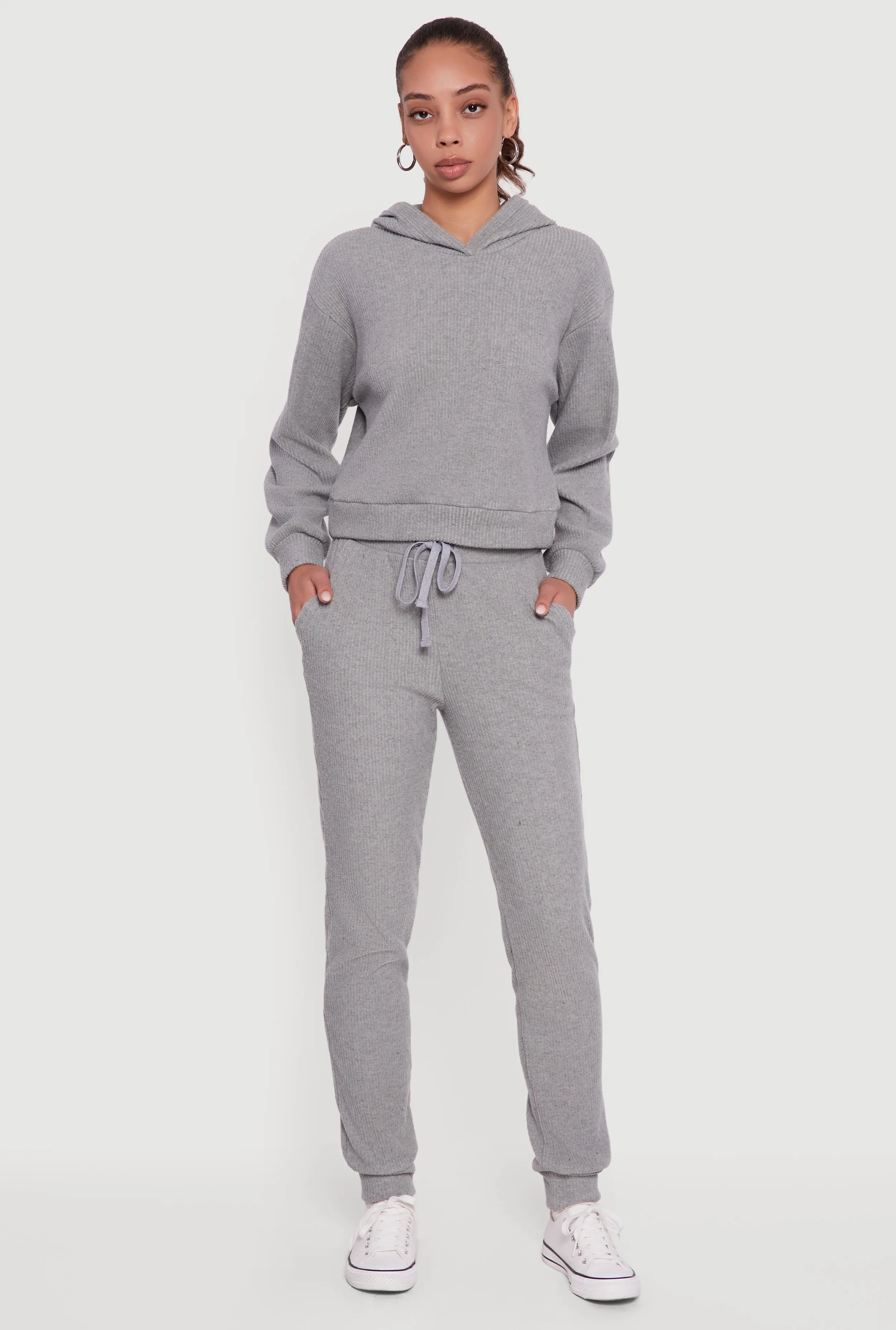 Brushed Rib Knit Drawstring Waist Joggers sold by Rainbow