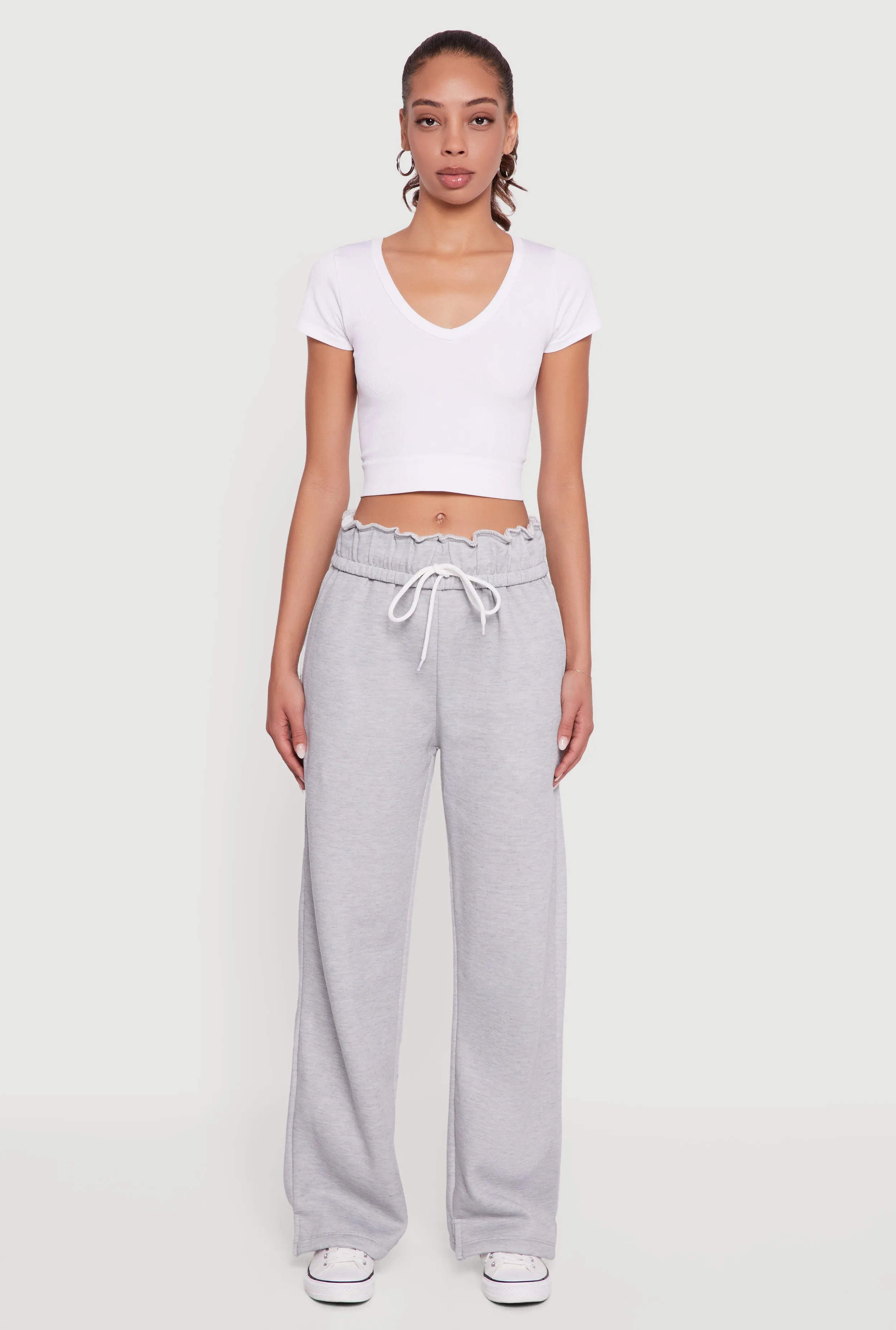 Drawstring Paper Bag Waist Wide Leg Sweatpants sold by Rainbow product image thumbnail 2