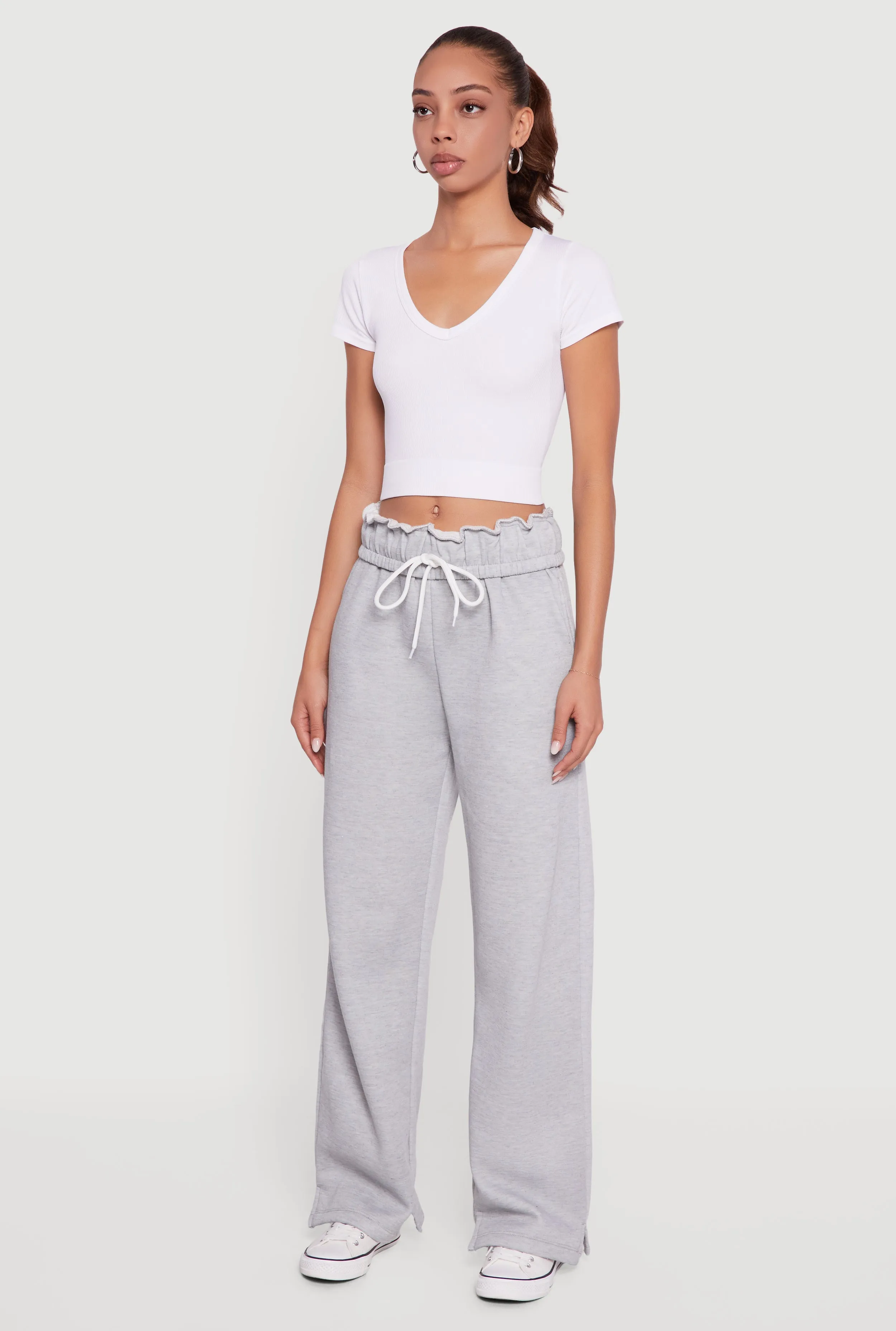 Drawstring Paper Bag Waist Wide Leg Sweatpants sold by Rainbow product image thumbnail 3