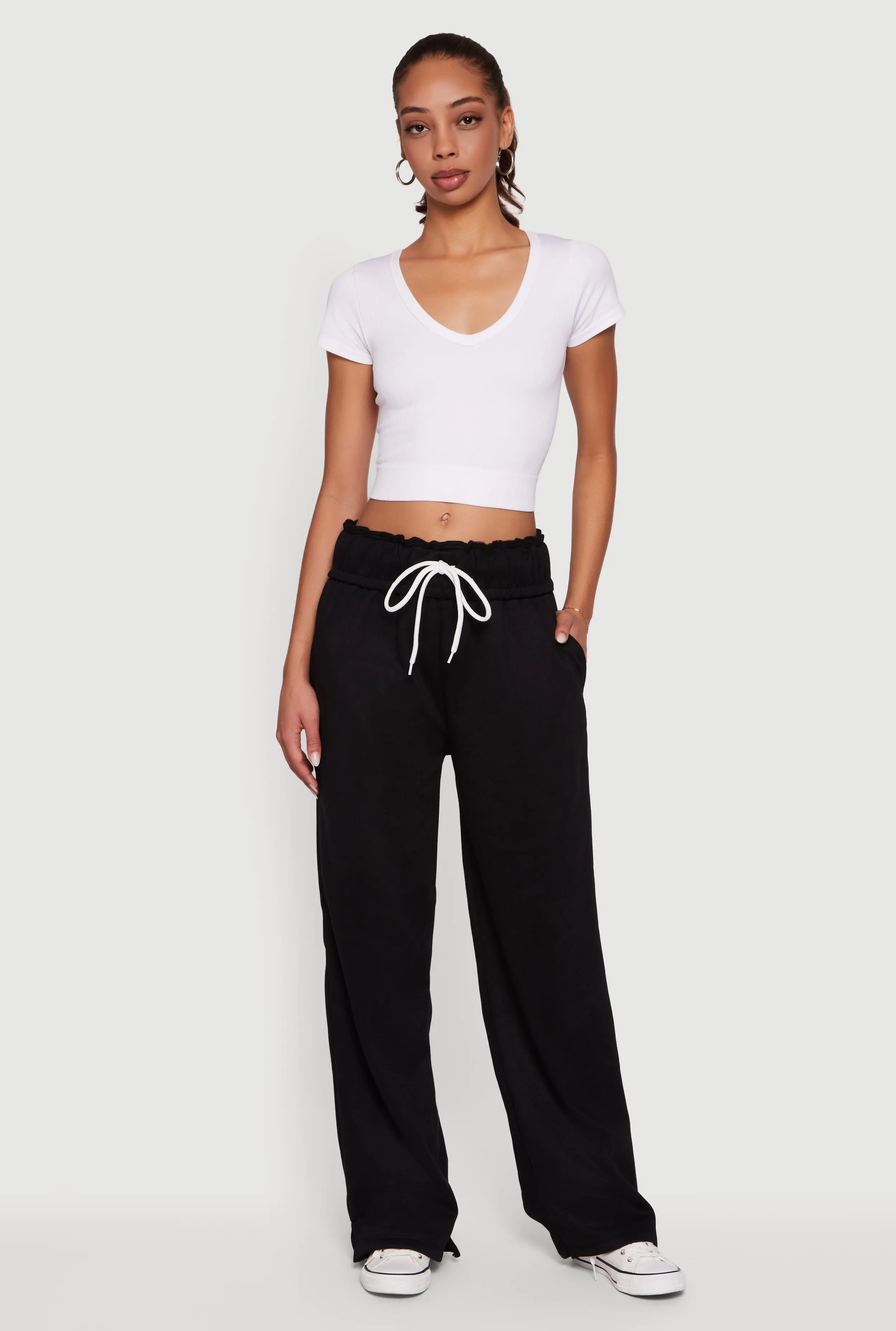 Drawstring Paper Bag Waist Wide Leg Sweatpants sold by Rainbow