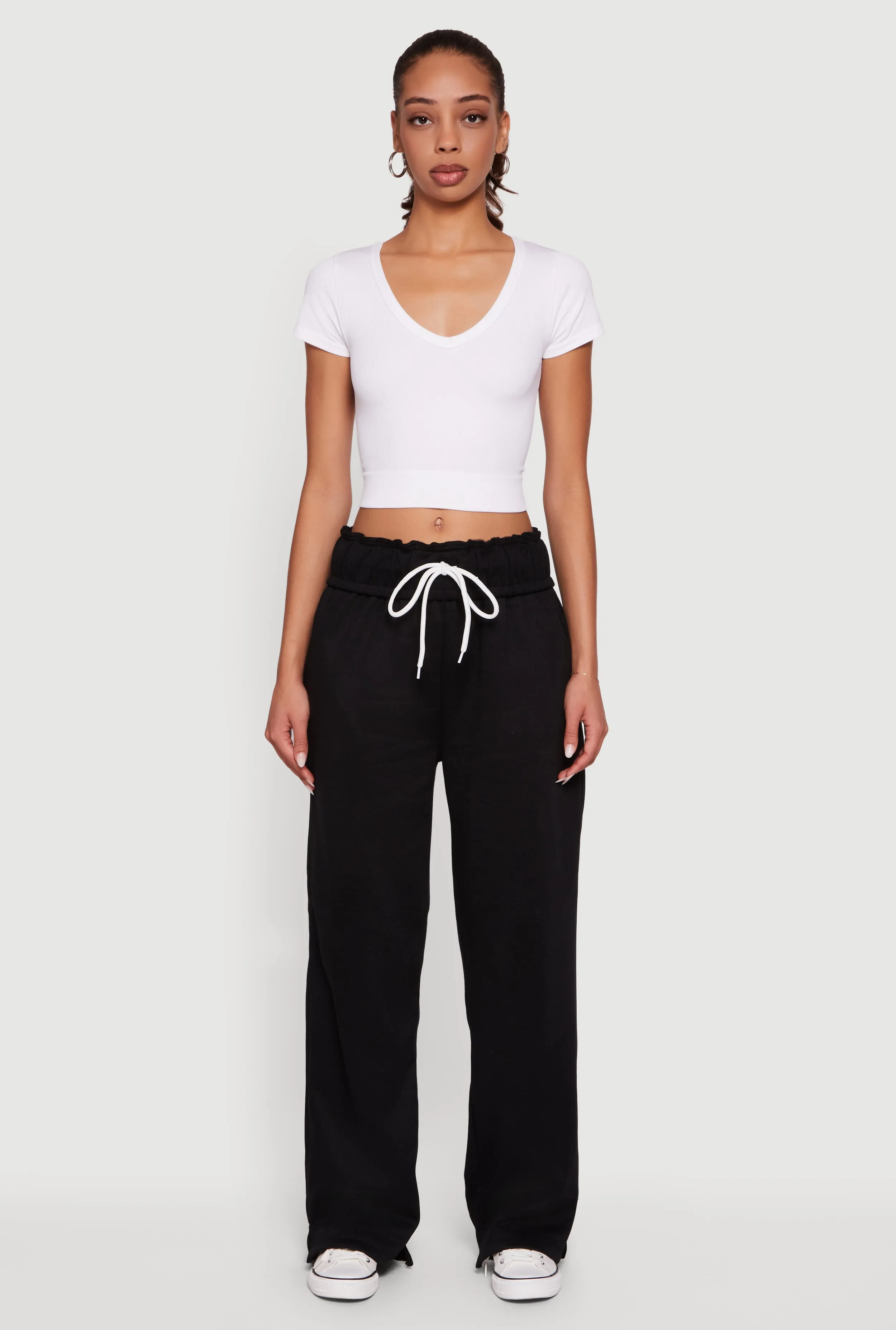 Drawstring Paper Bag Waist Wide Leg Sweatpants sold by Rainbow product image thumbnail 2